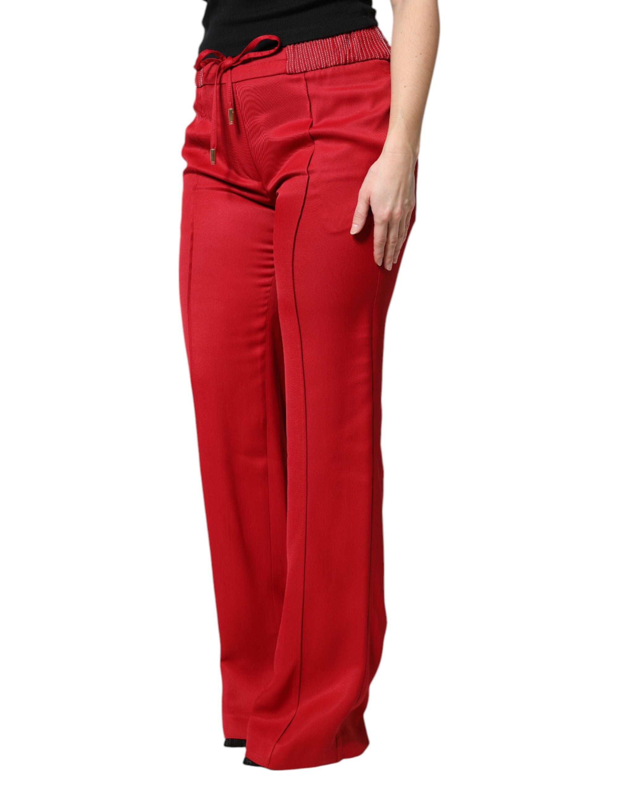 Dolce & Gabbana red viscose trousers in a straight fit-3