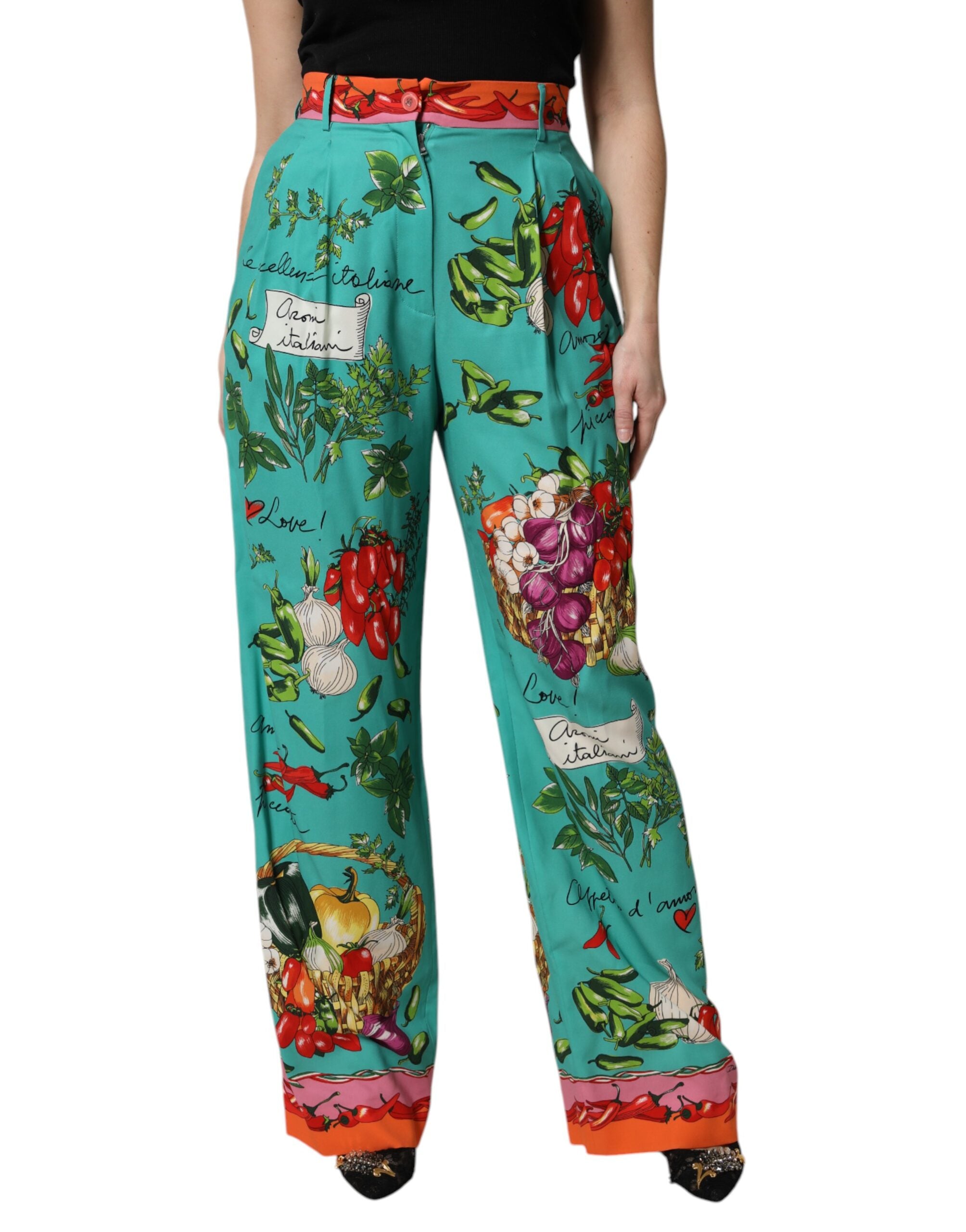 Dolce & Gabbana Grüne bedruckte gerade Hose aus Seide-2