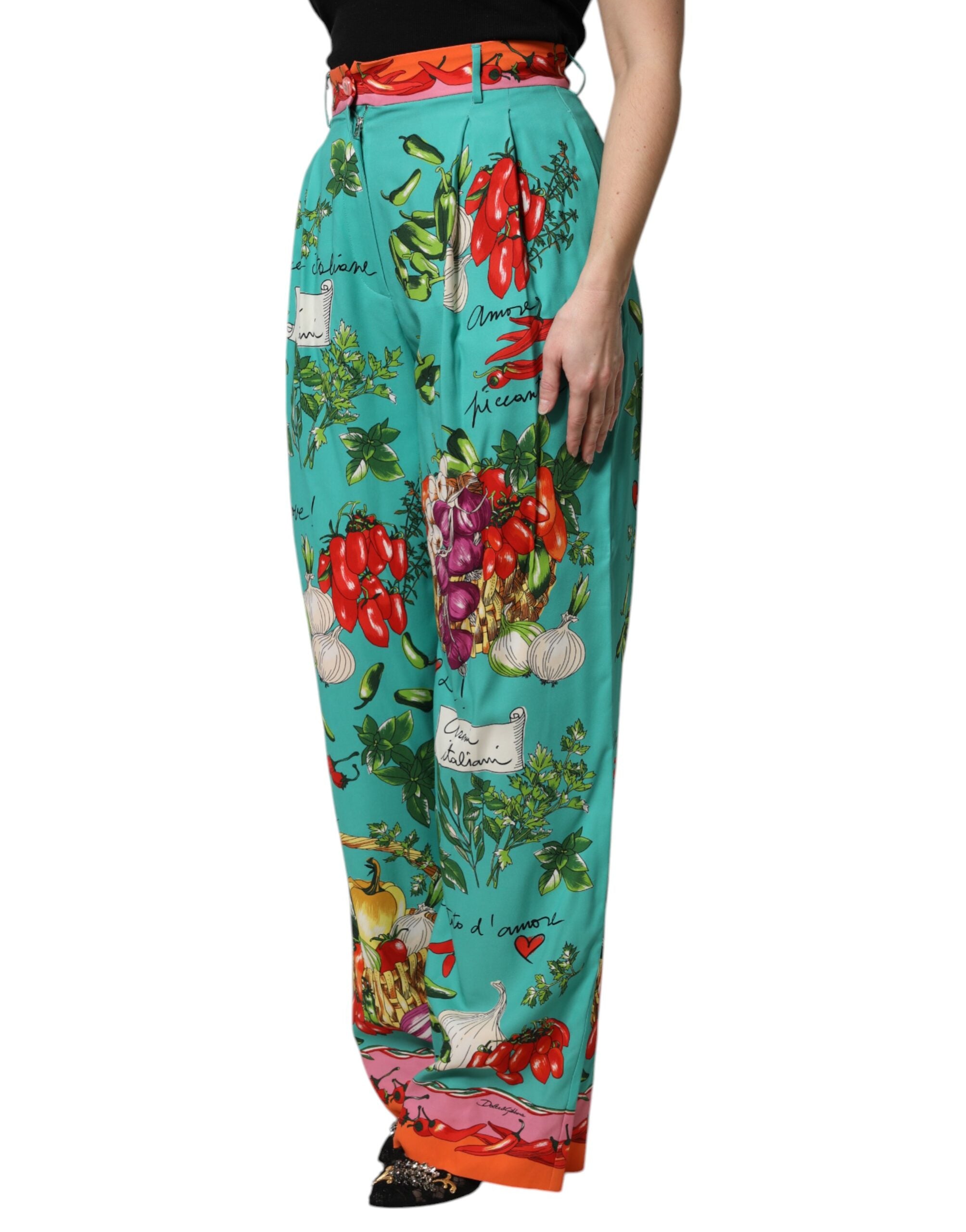 Dolce & Gabbana Grüne bedruckte gerade Hose aus Seide-3