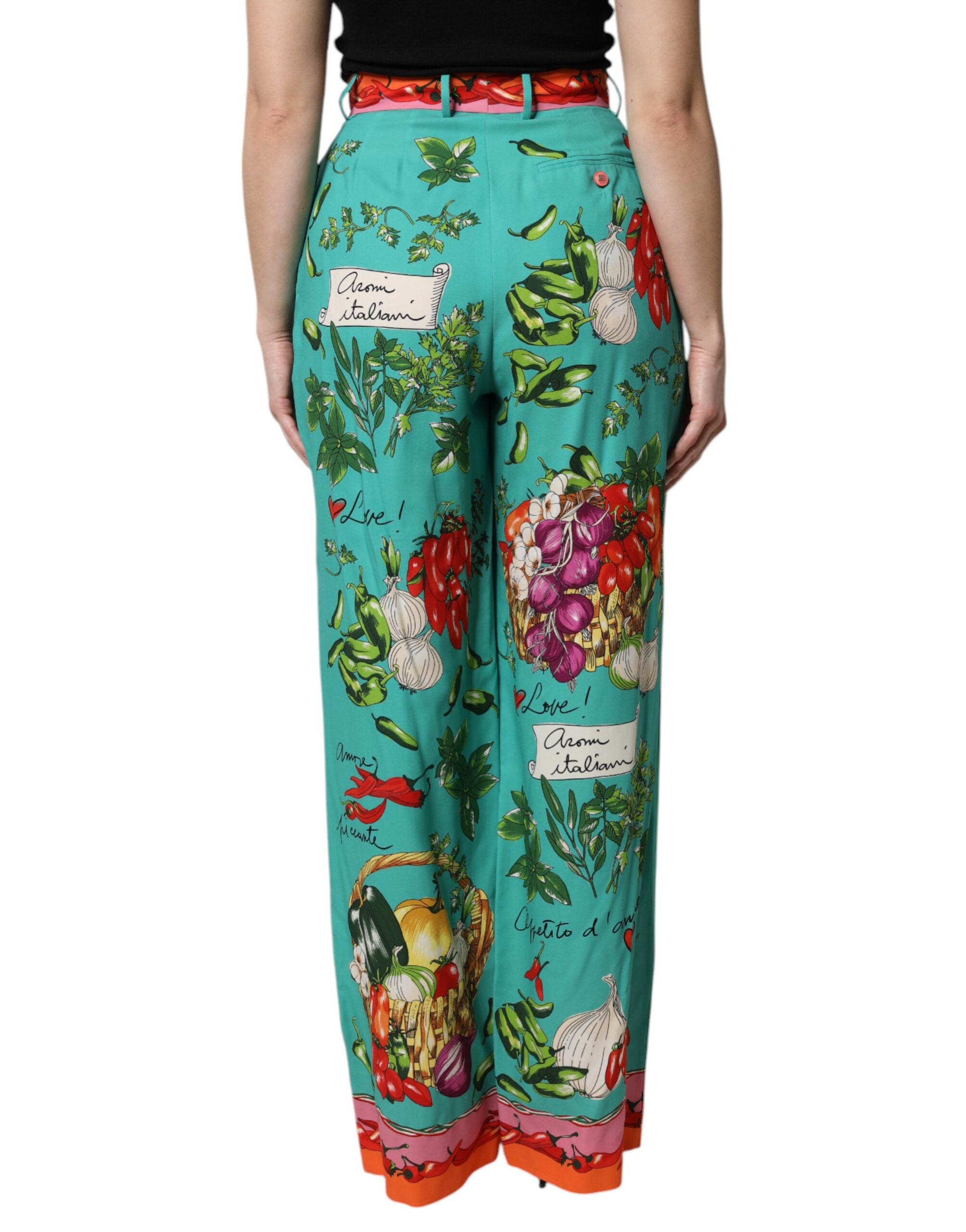 Dolce & Gabbana Grüne bedruckte gerade Hose aus Seide-4