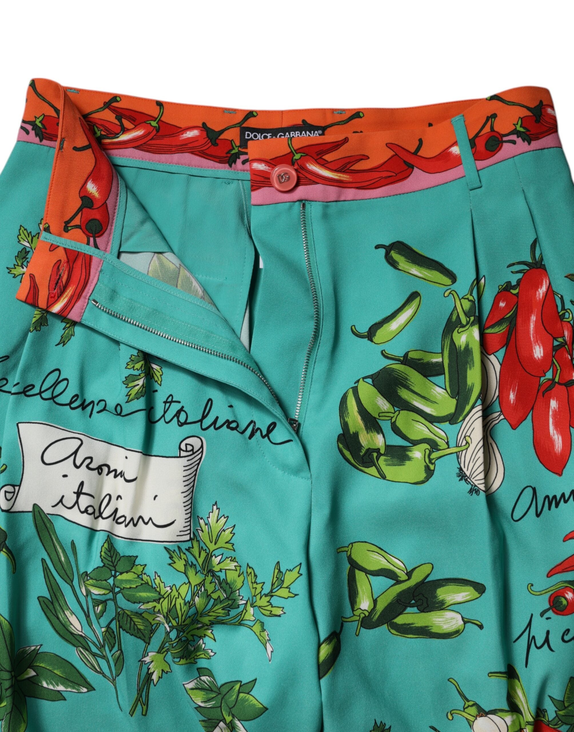 Dolce & Gabbana Grüne bedruckte gerade Hose aus Seide-6