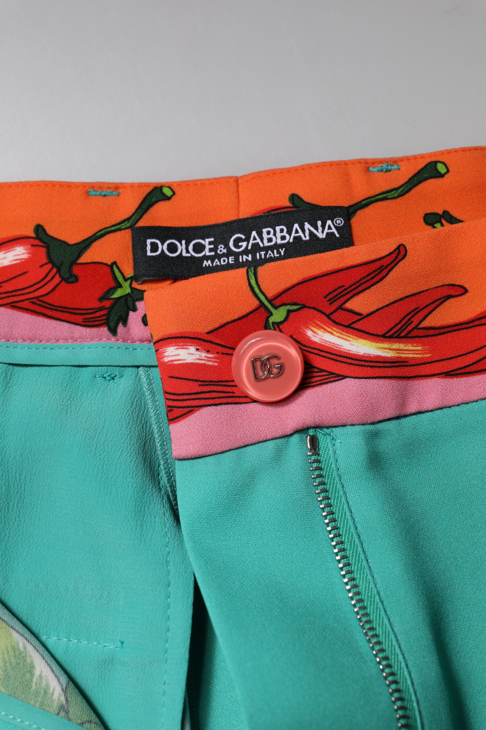 Dolce & Gabbana Grüne bedruckte gerade Hose aus Seide-7