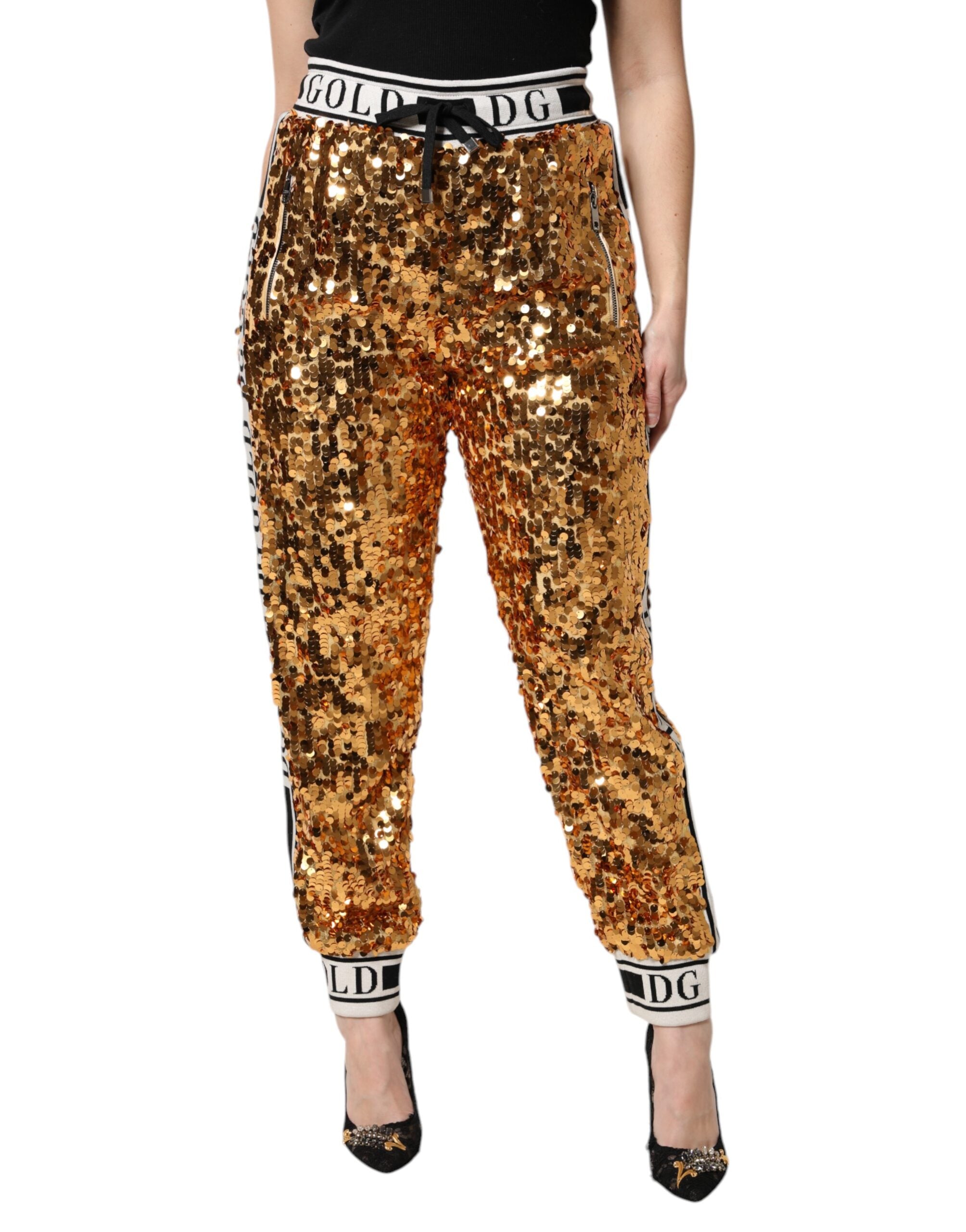 Dolce & Gabbana Metallic Gold DG Logo Sequin Jogger Pants-1