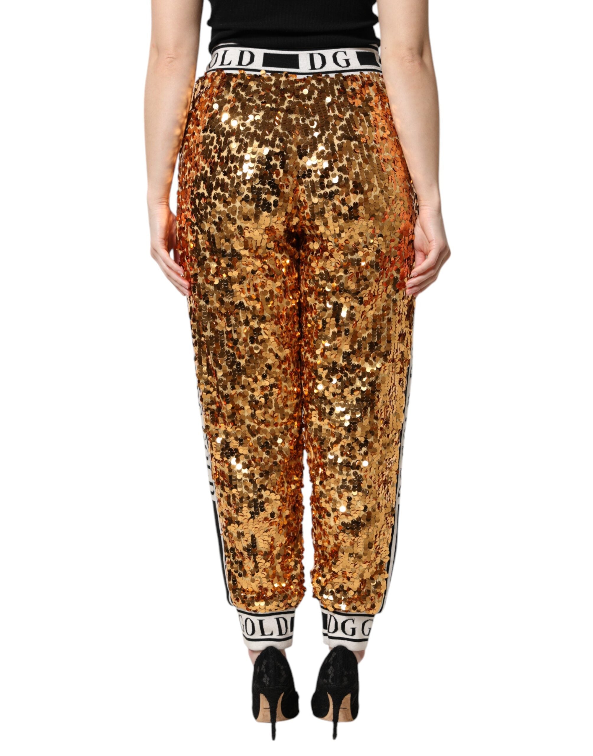 Dolce & Gabbana Metallic Gold DG Logo Sequin Jogger Pants-4