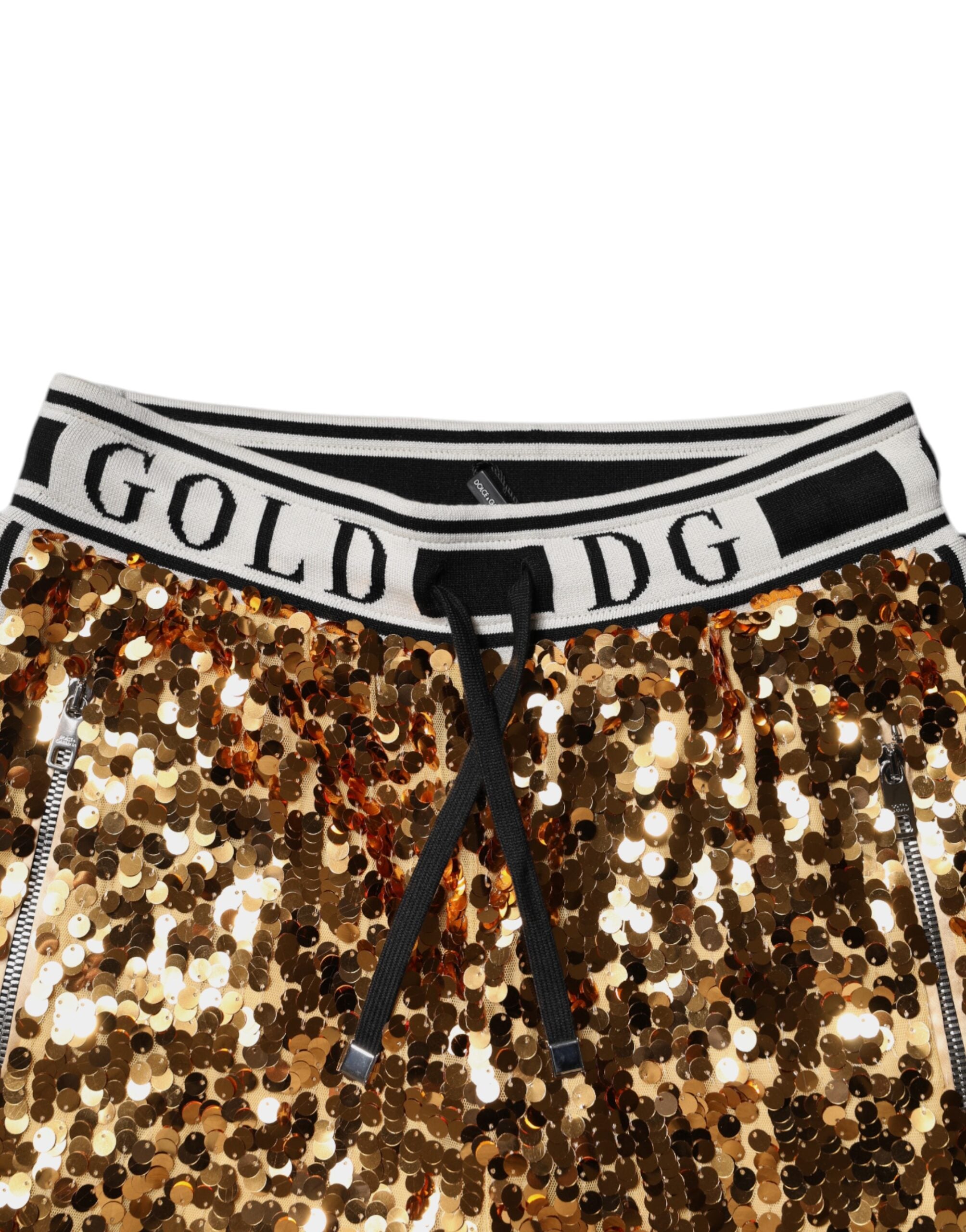 Dolce & Gabbana Metallic Gold DG Logo Sequin Jogger Pants-6