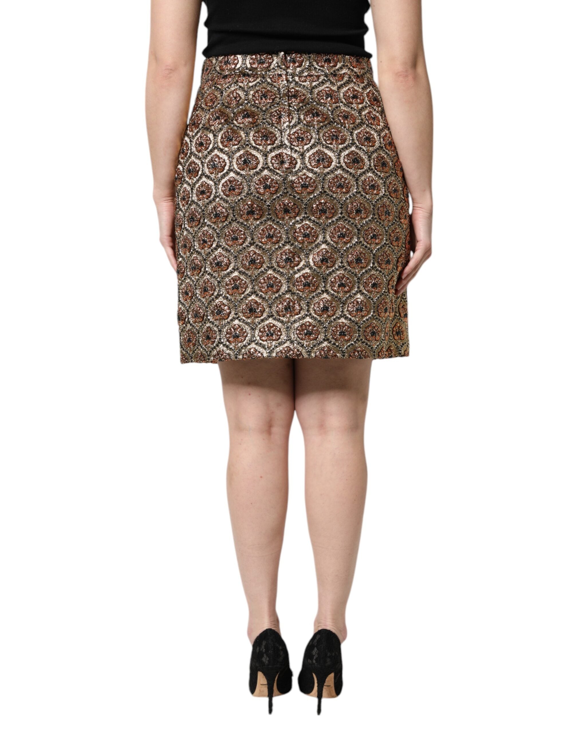 Dolce & Gabbana Brown Polyester Brocade A-Line Mini Skirt-4