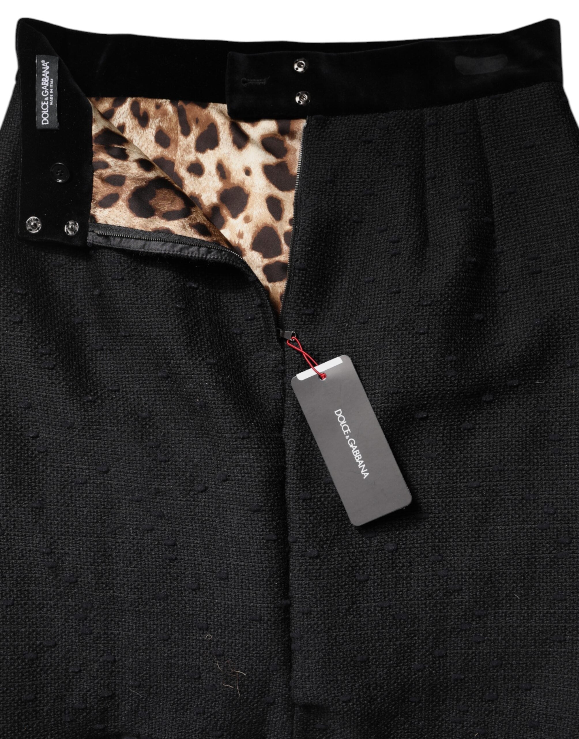 Dolce & Gabbana Schwarzer Bleistiftminirock mit hoher Taille und Fransen aus Wolle-6