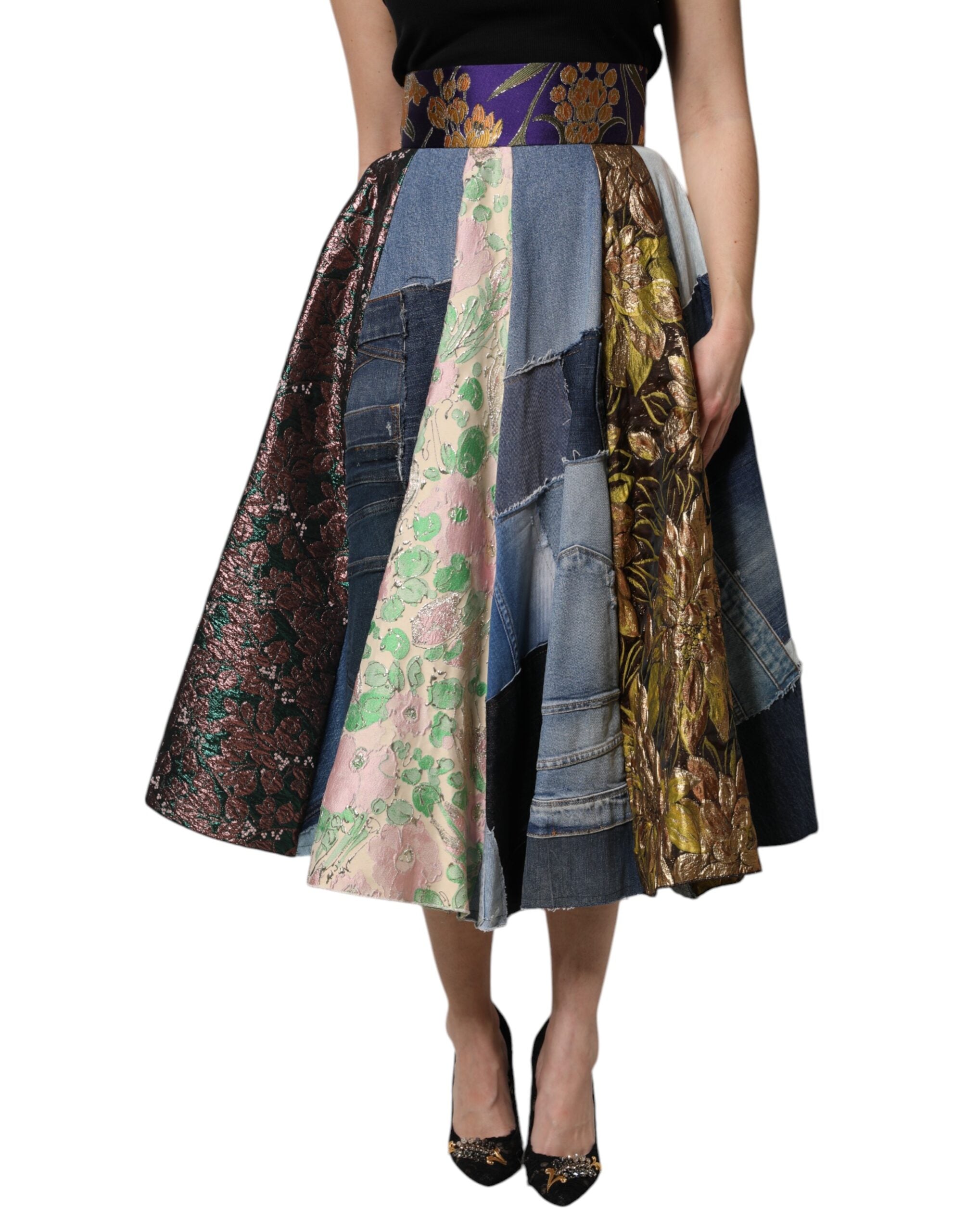 Dolce & Gabbana Multicolor Patchwork High-Waisted Midi Skirt