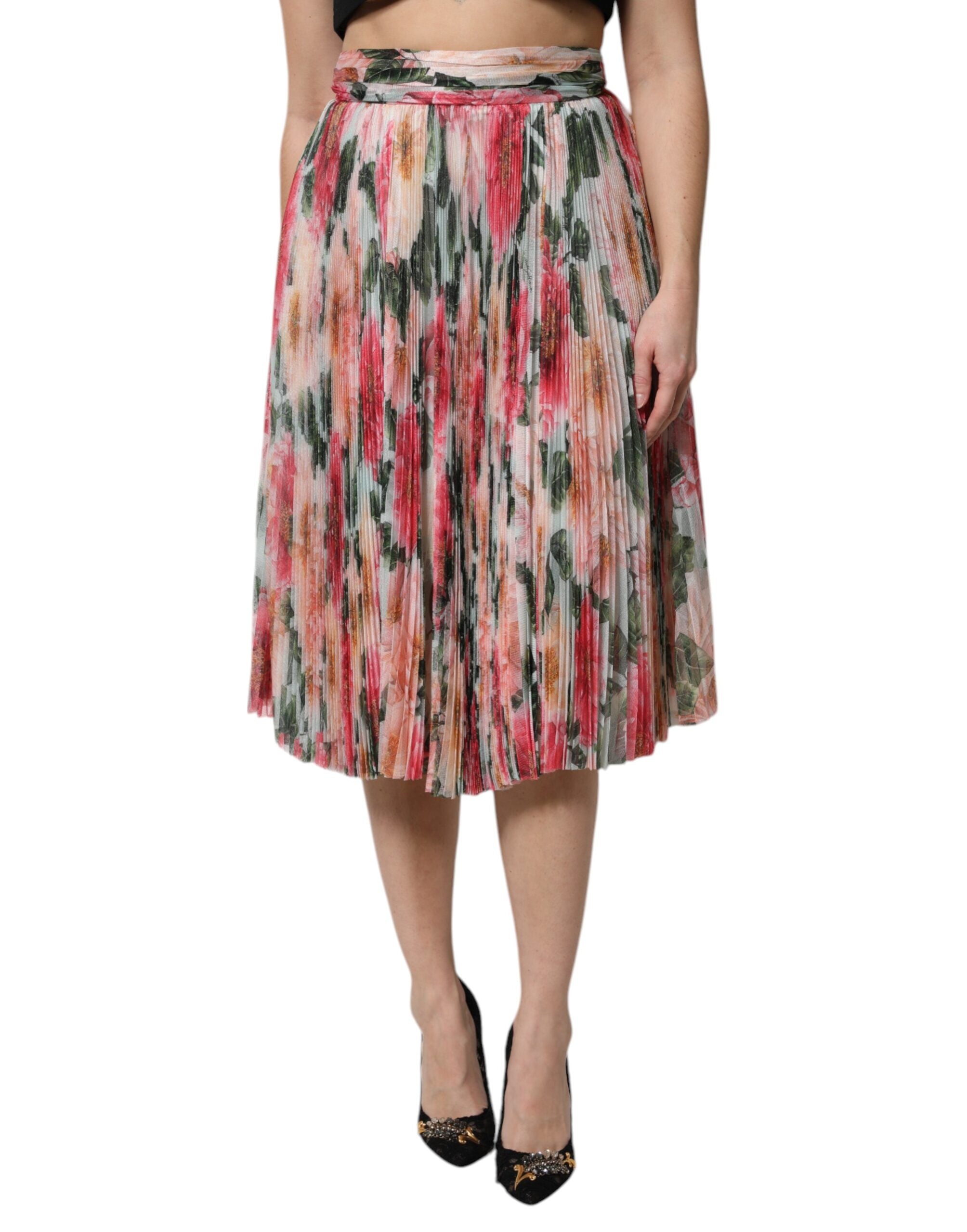 Falda midi de cintura alta con estampado floral de seda multicolor de Dolce & Gabbana-2