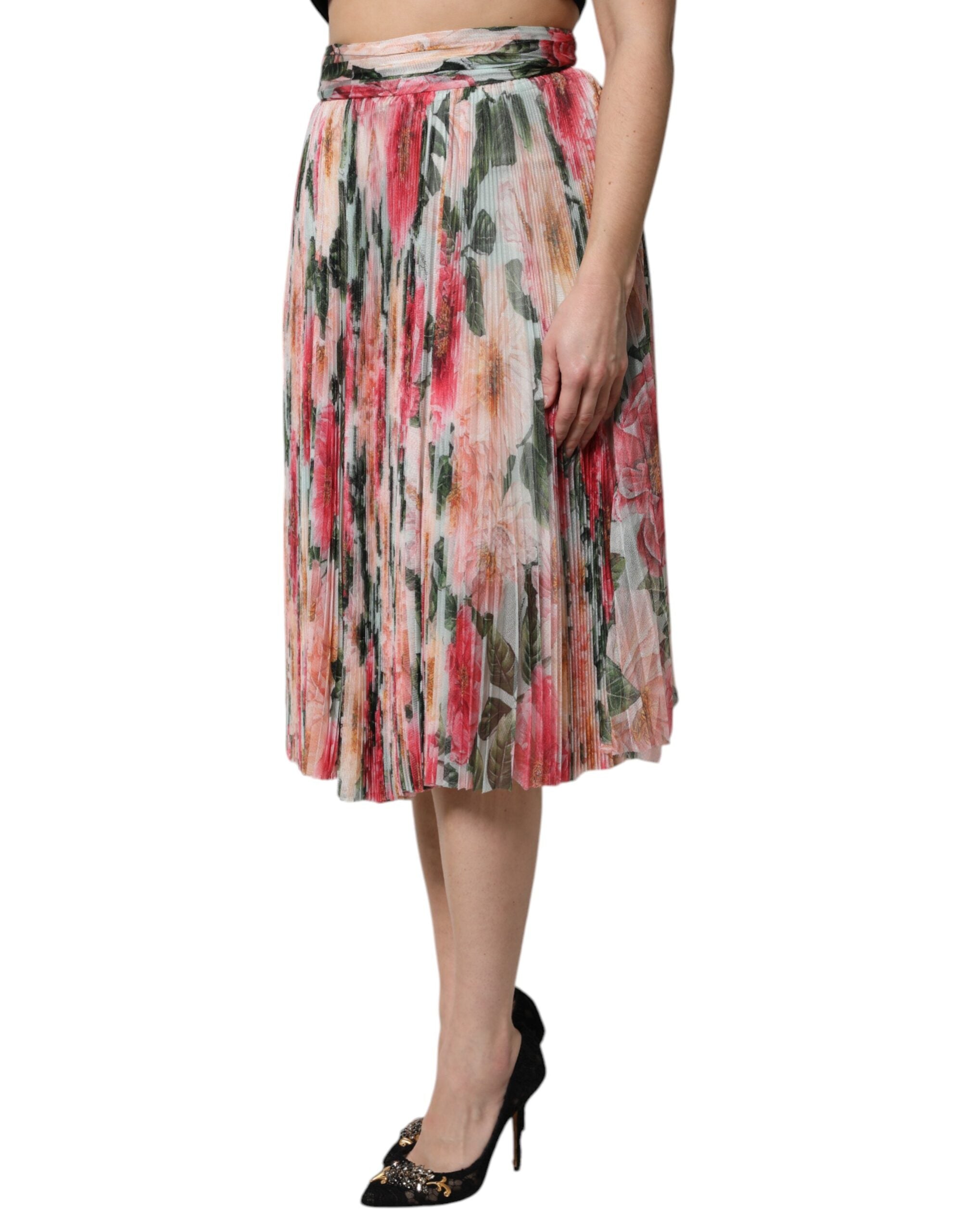 Falda midi de cintura alta con estampado floral de seda multicolor de Dolce & Gabbana-3