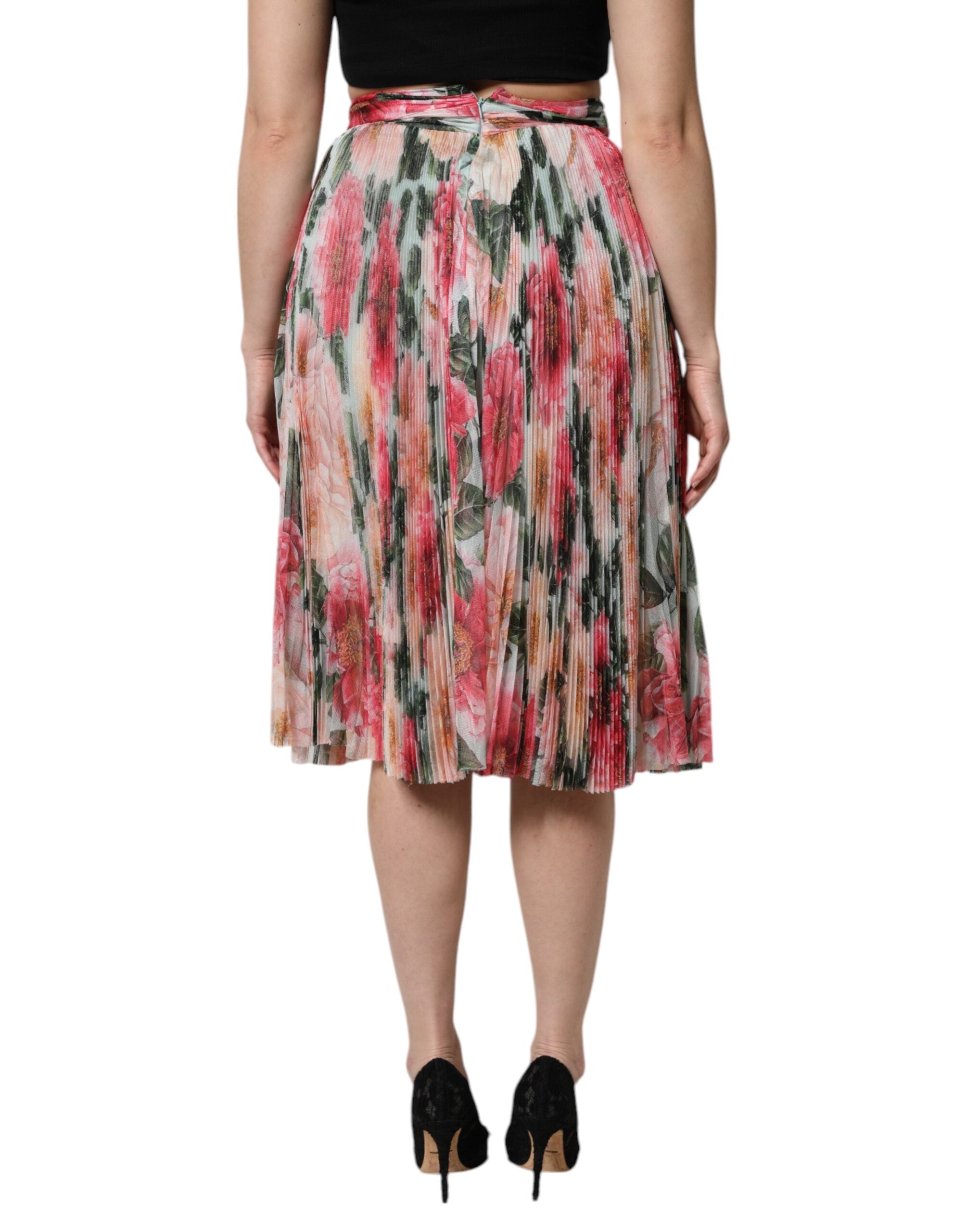 Falda midi de cintura alta con estampado floral de seda multicolor de Dolce & Gabbana-4
