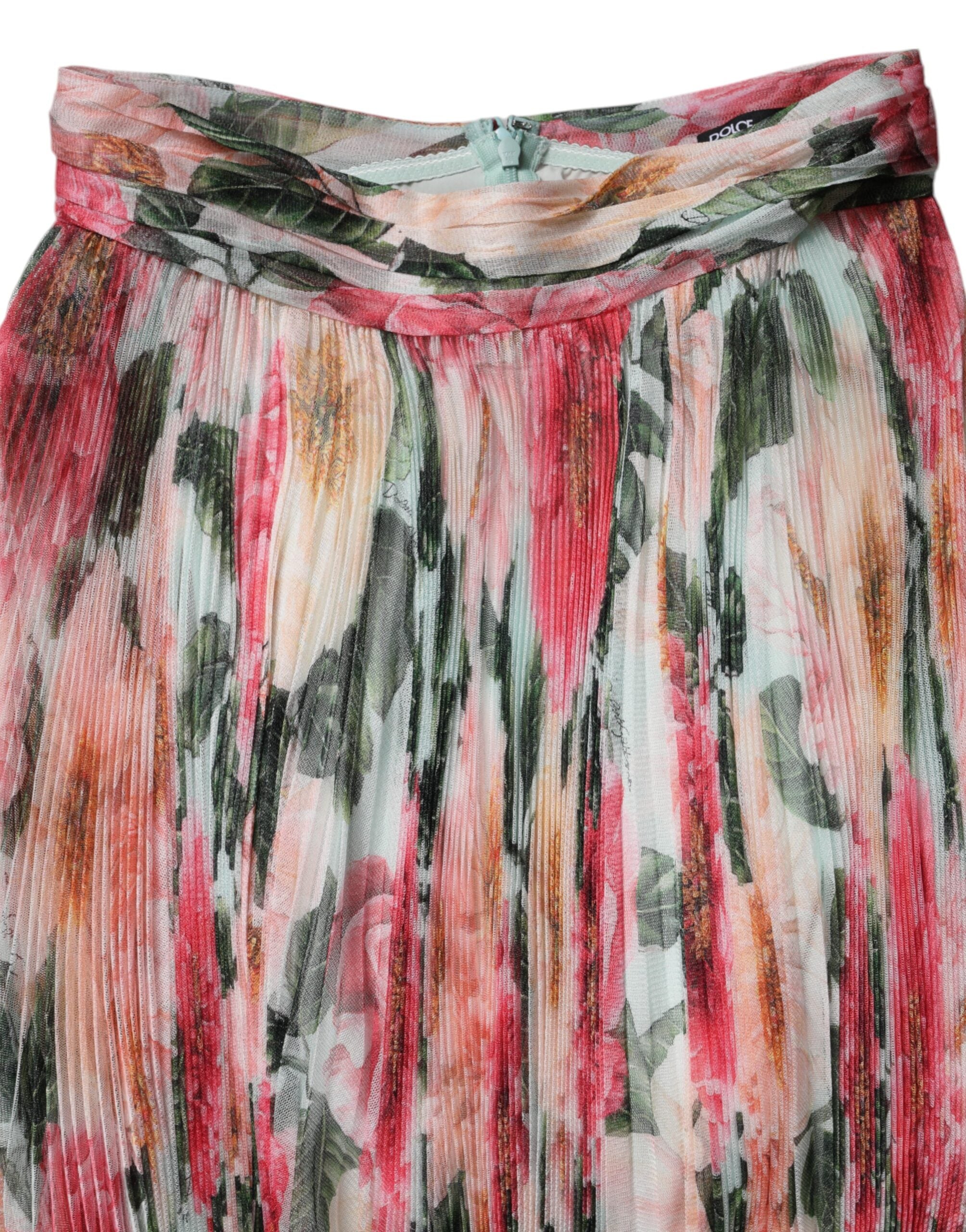 Falda midi de cintura alta con estampado floral de seda multicolor de Dolce & Gabbana-7