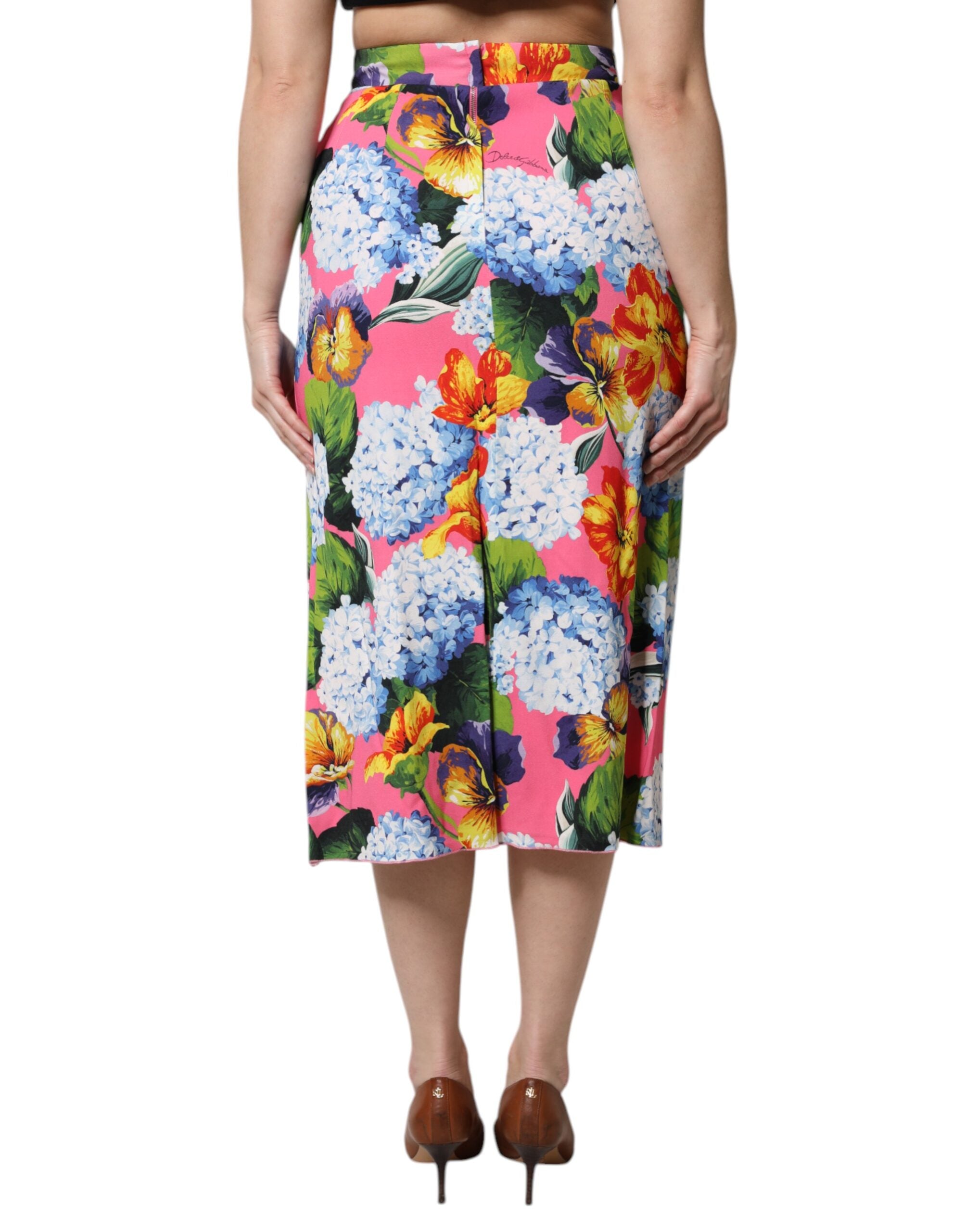Dolce & Gabbana Multicolor Floral Print High Waist Midi Skirt-4