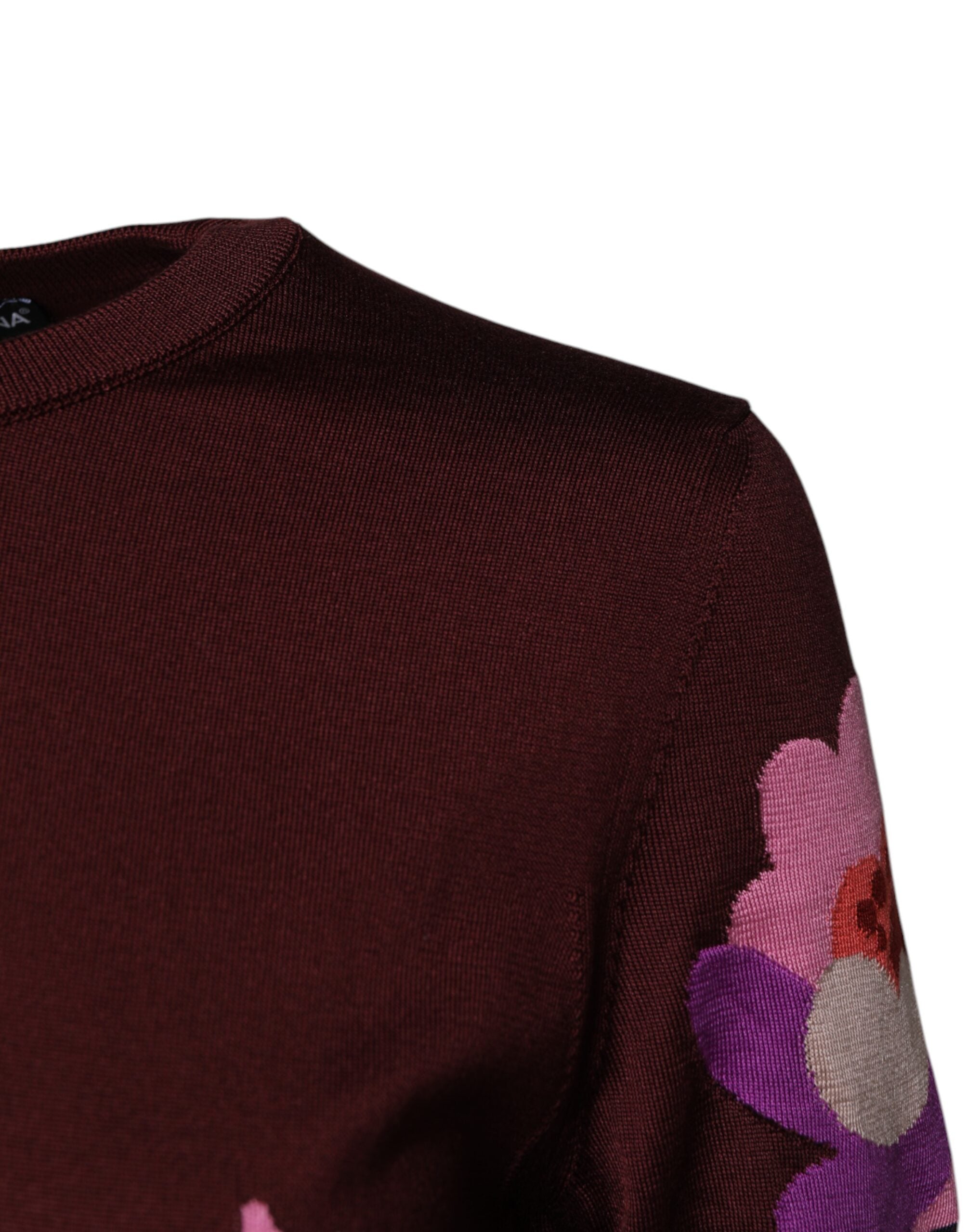 Blusa de seda con cuello redondo y estampado floral en color granate de Dolce & Gabbana-3
