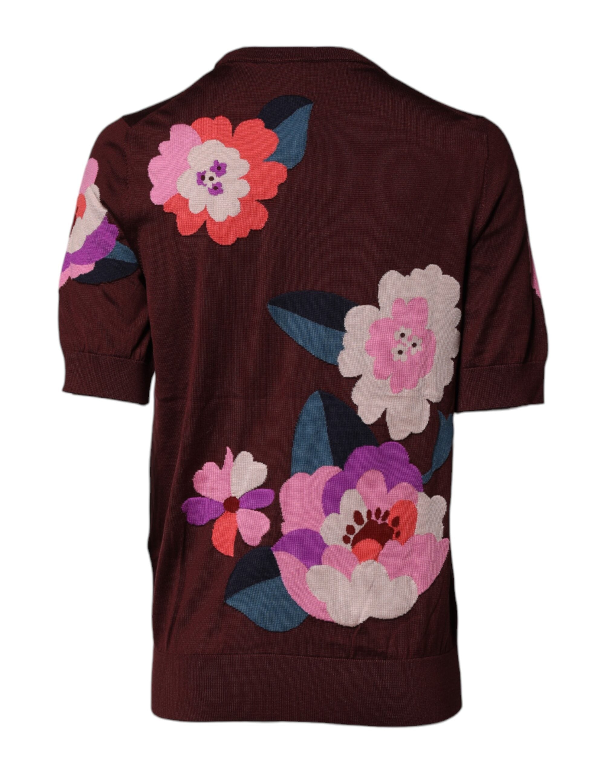 Blusa de seda con cuello redondo y estampado floral en color granate de Dolce & Gabbana-4