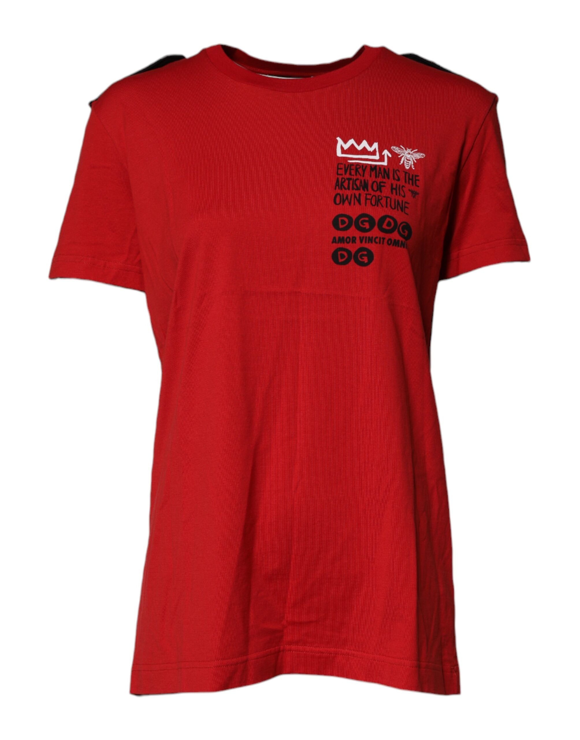 Dolce & Gabbana Rotes T-Shirt mit Rundhalsausschnitt und Grafikdruck aus Baumwolle-1