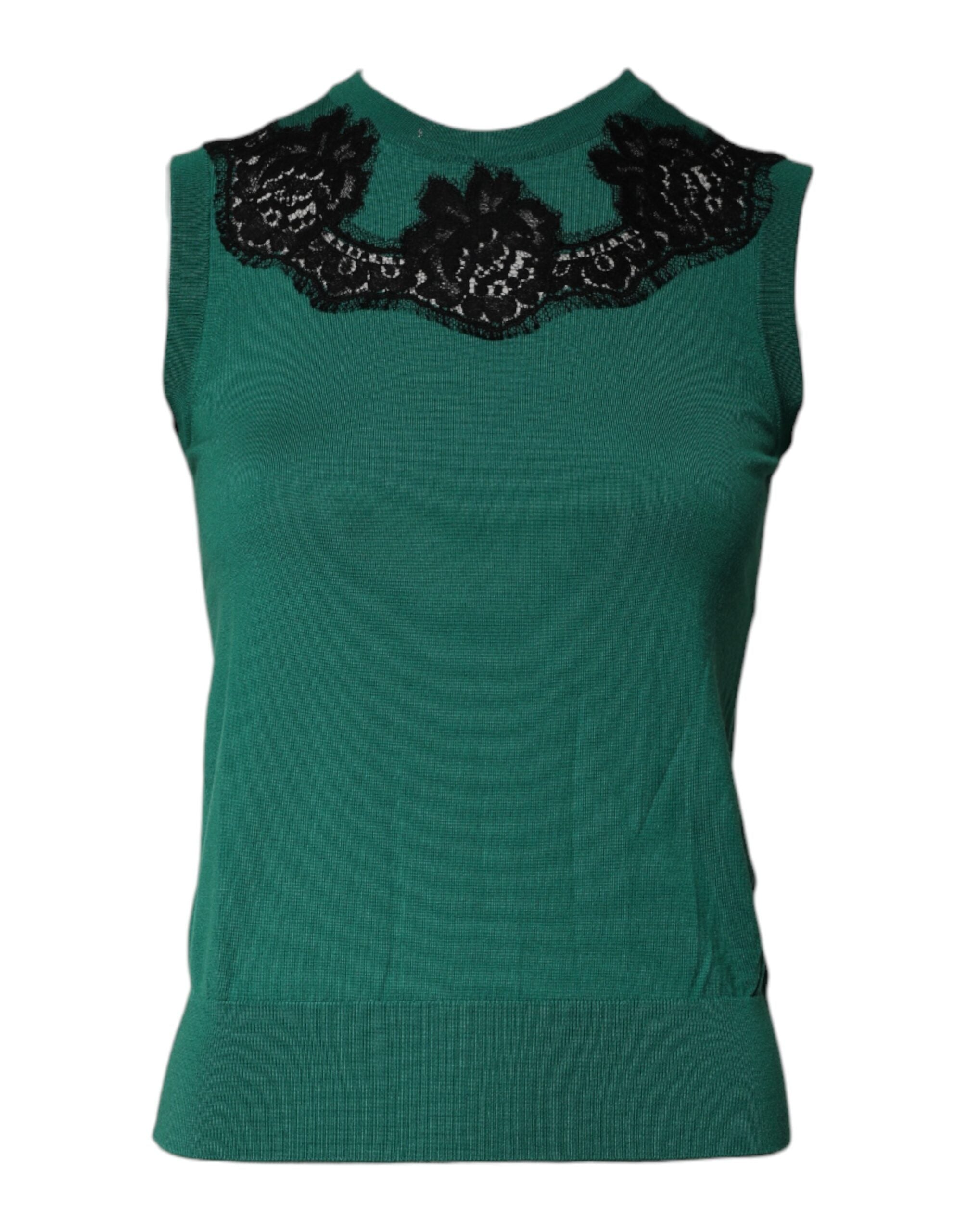 Dolce & Gabbana green sleeveless wool tank top with lace detail-1
