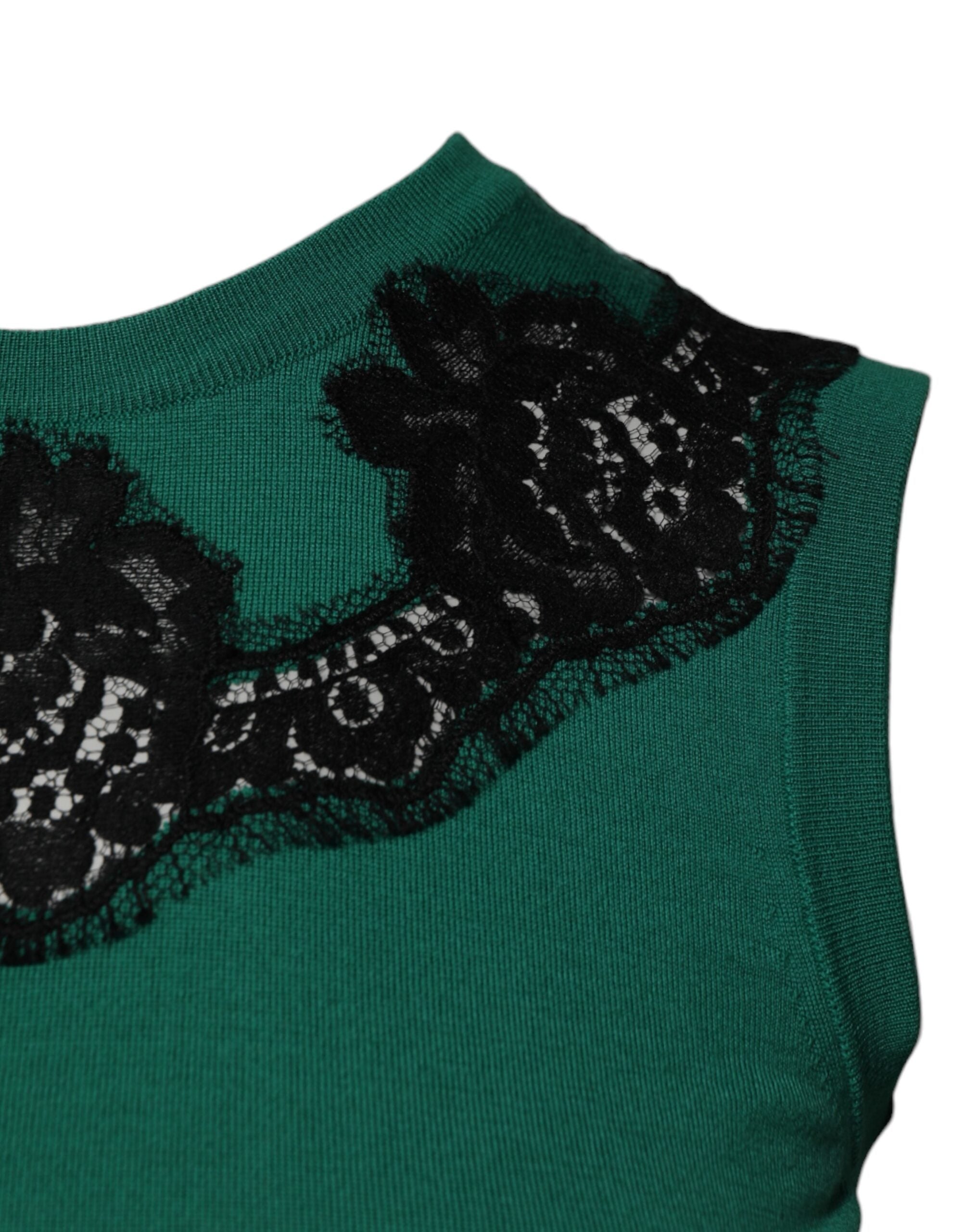 Dolce & Gabbana green sleeveless wool tank top with lace detail-3