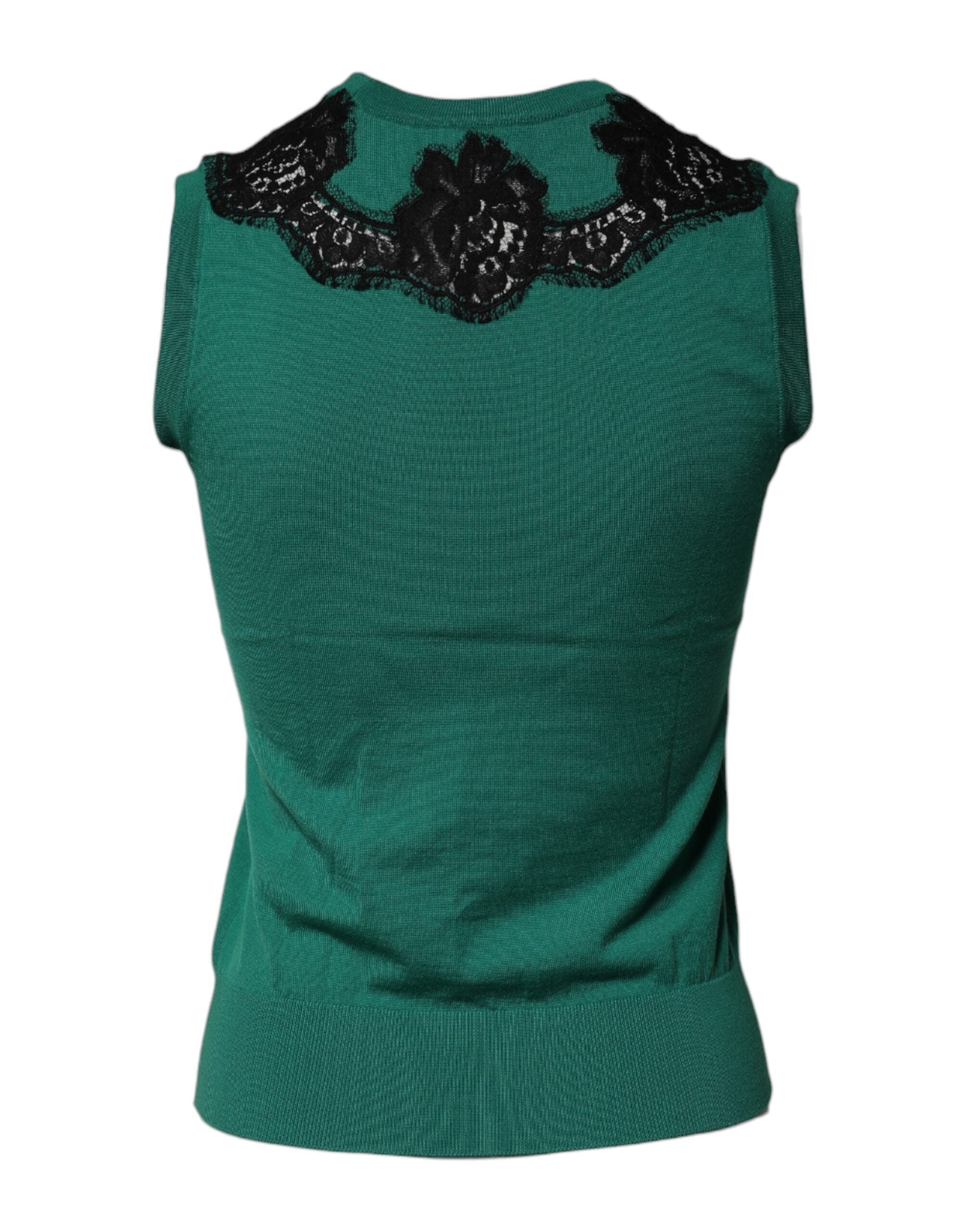 Dolce & Gabbana green sleeveless wool tank top with lace detail-4