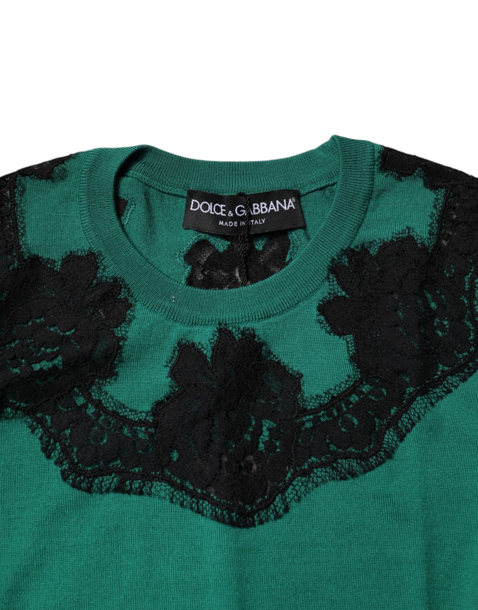 Dolce & Gabbana green sleeveless wool tank top with lace detail-5
