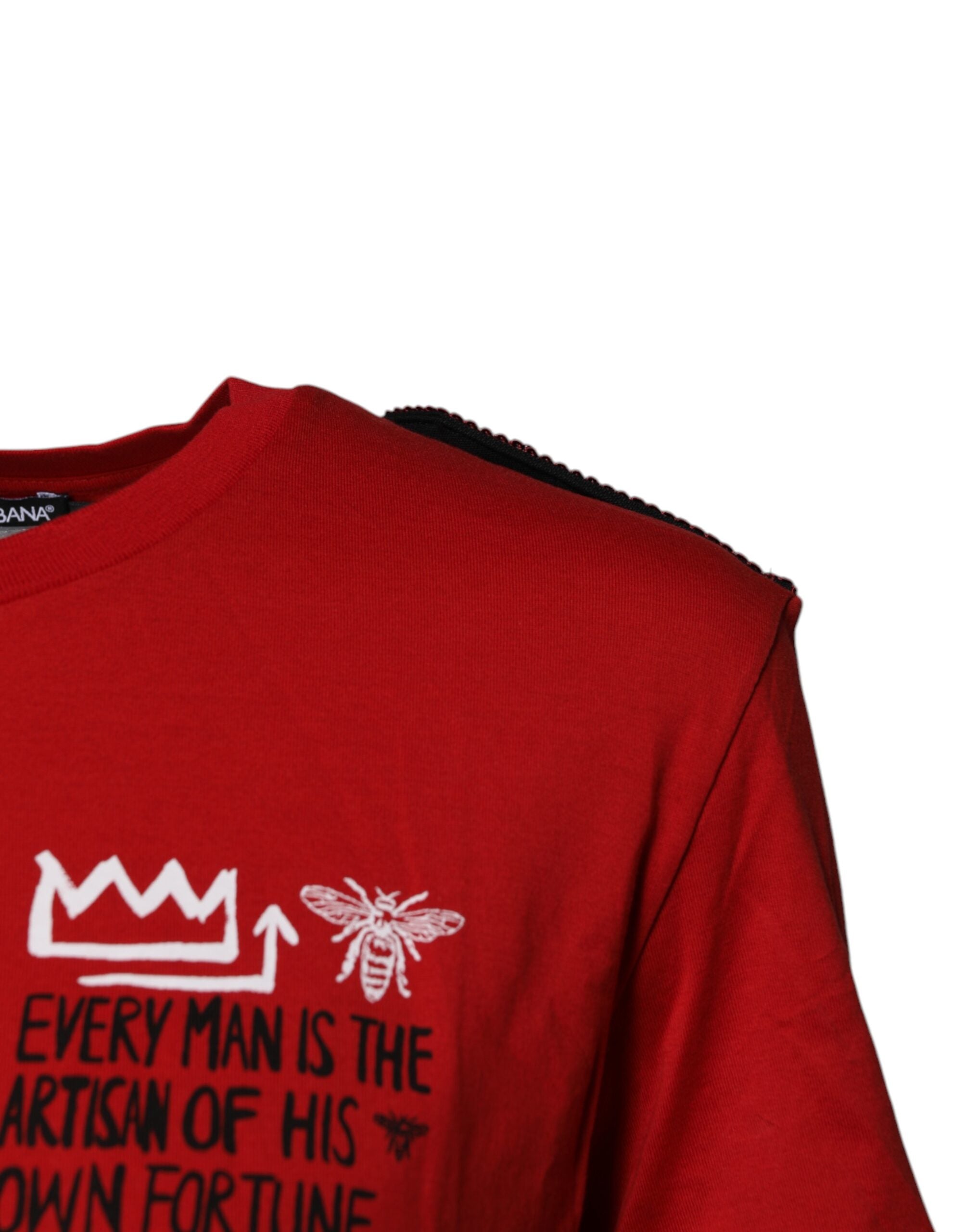 Dolce & Gabbana red cotton T-shirt with round neck and short sleeves-3