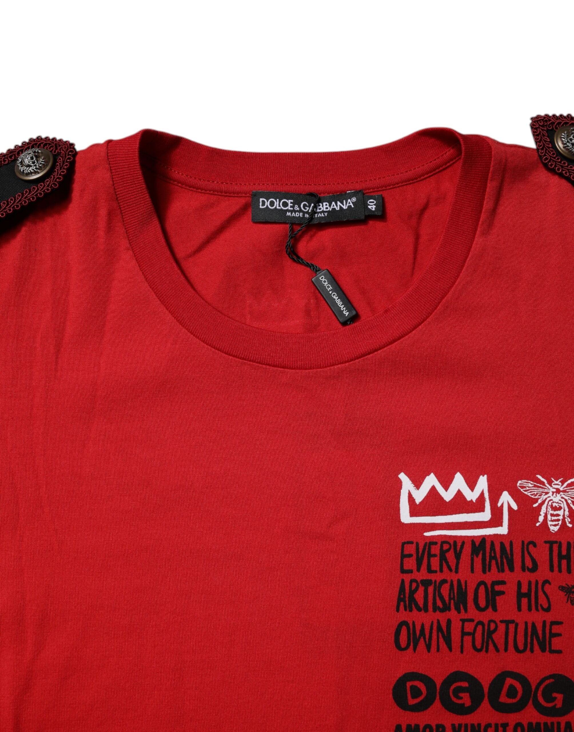 Dolce & Gabbana red cotton T-shirt with round neck and short sleeves-5