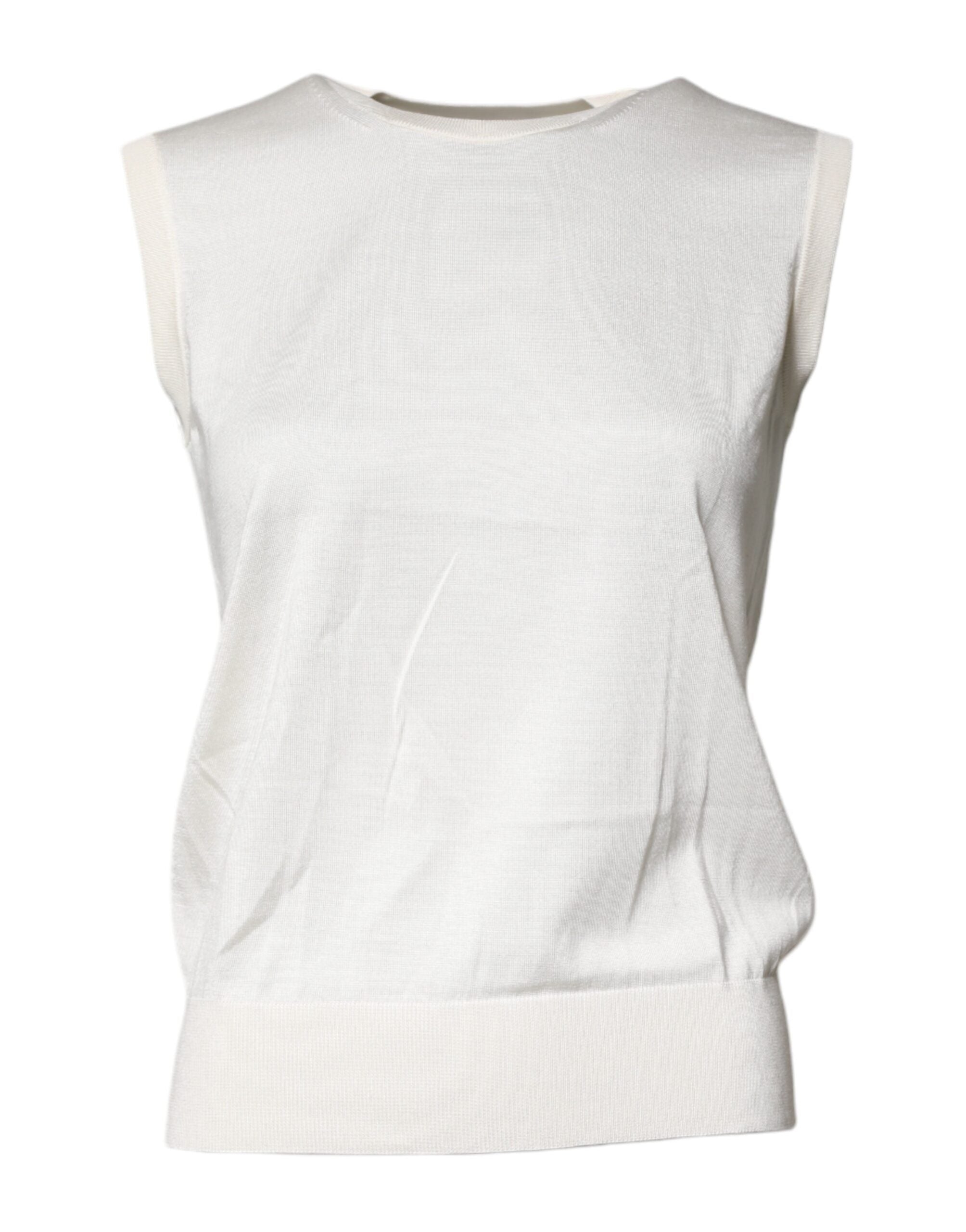 Dolce & Gabbana Cremefarbenes ärmelloses Seiden-Rundhals-Top-2