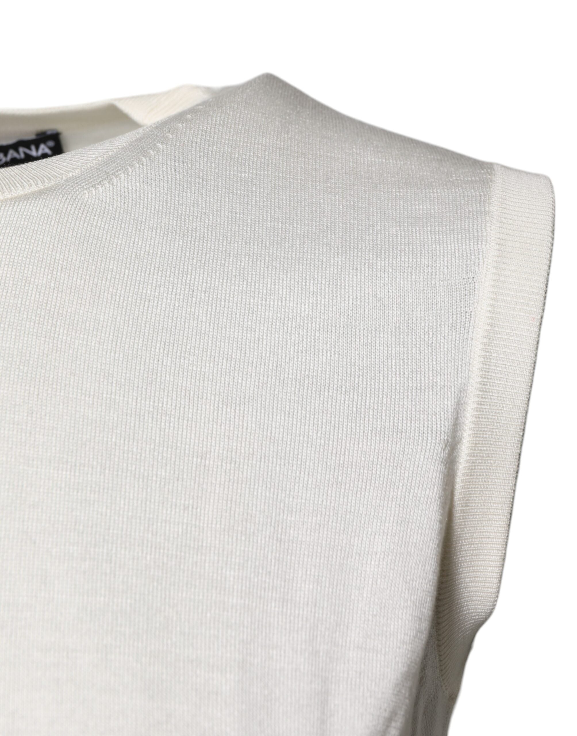 Dolce & Gabbana Cremefarbenes ärmelloses Seiden-Rundhals-Top-3
