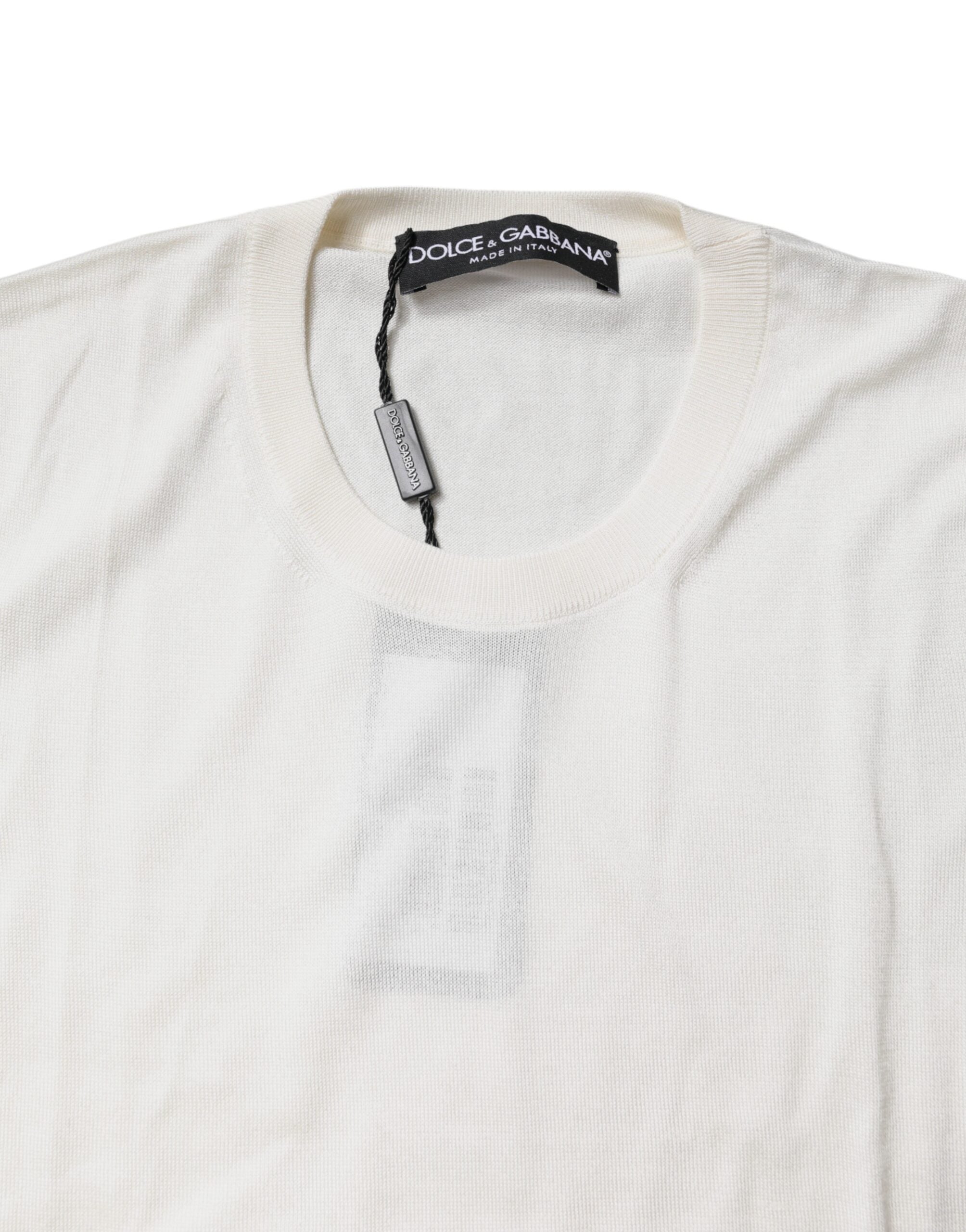 Dolce & Gabbana Cremefarbenes ärmelloses Seiden-Rundhals-Top-5