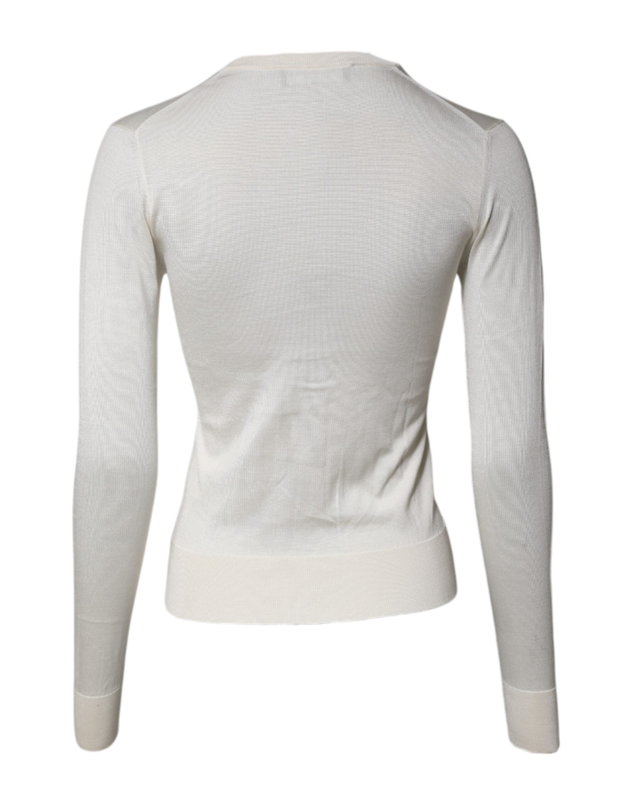 Dolce & Gabbana cream-colored floral knit sweater in silk with embellishments-4