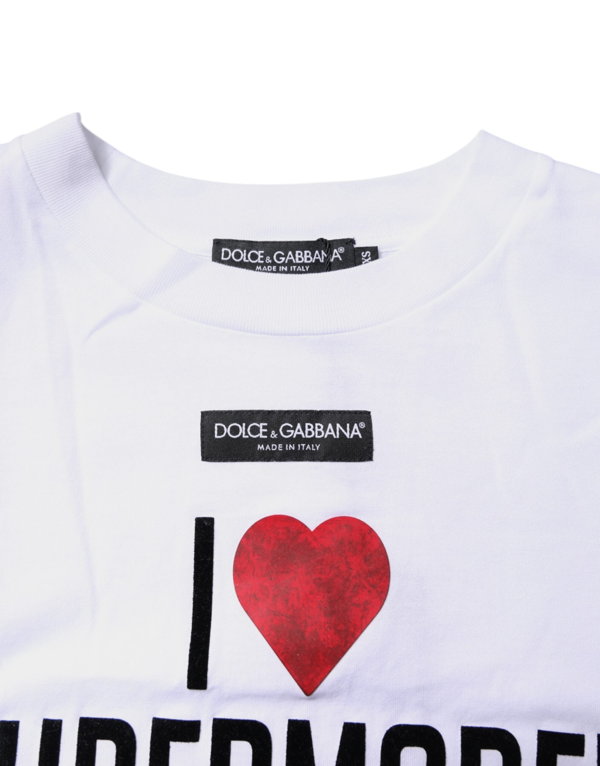 Dolce & Gabbana Weißes bedrucktes Baumwoll-T-Shirt mit Rundhalsausschnitt-5
