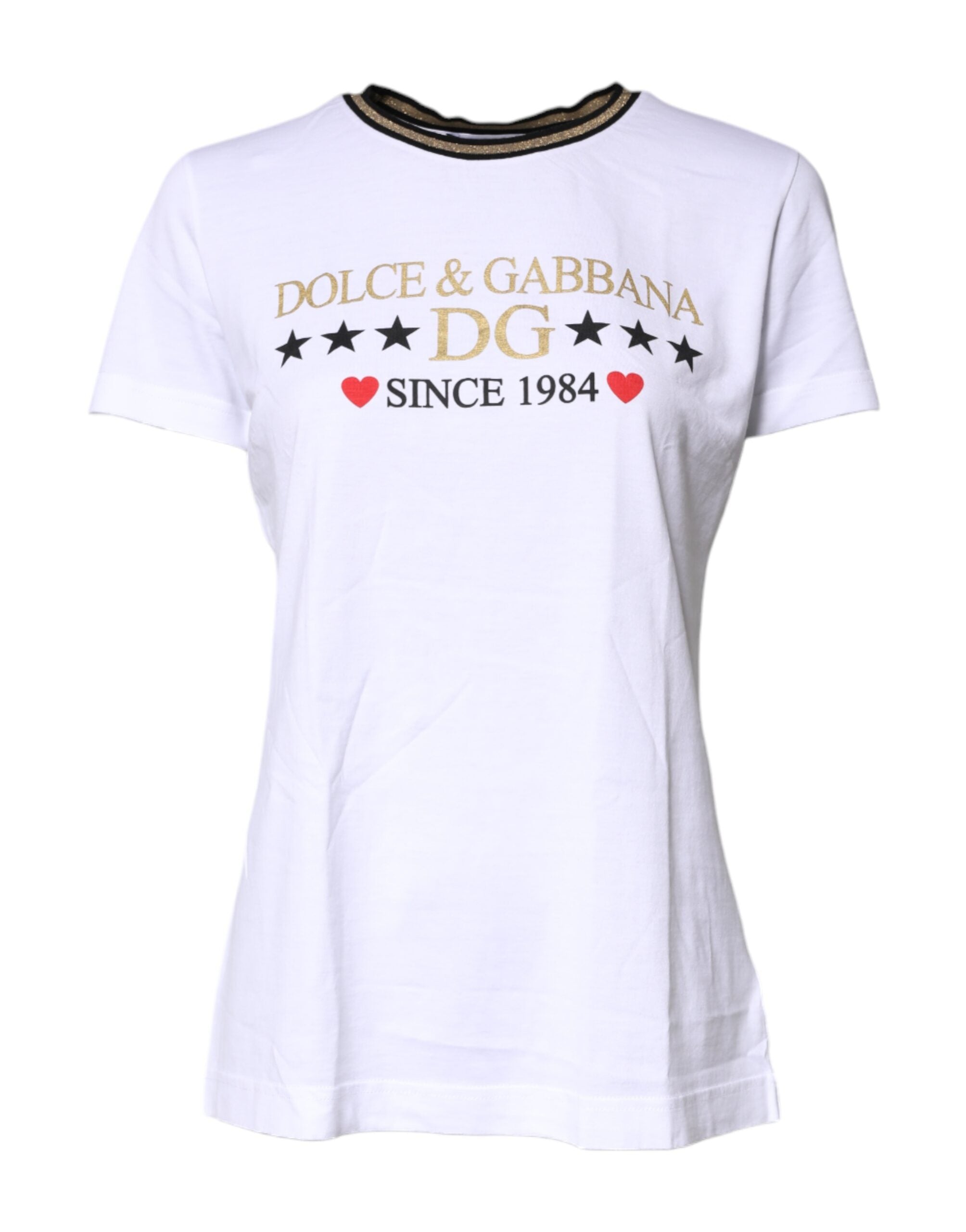 Dolce & Gabbana Weißes bedrucktes Baumwoll-T-Shirt mit Rundhalsausschnitt-1