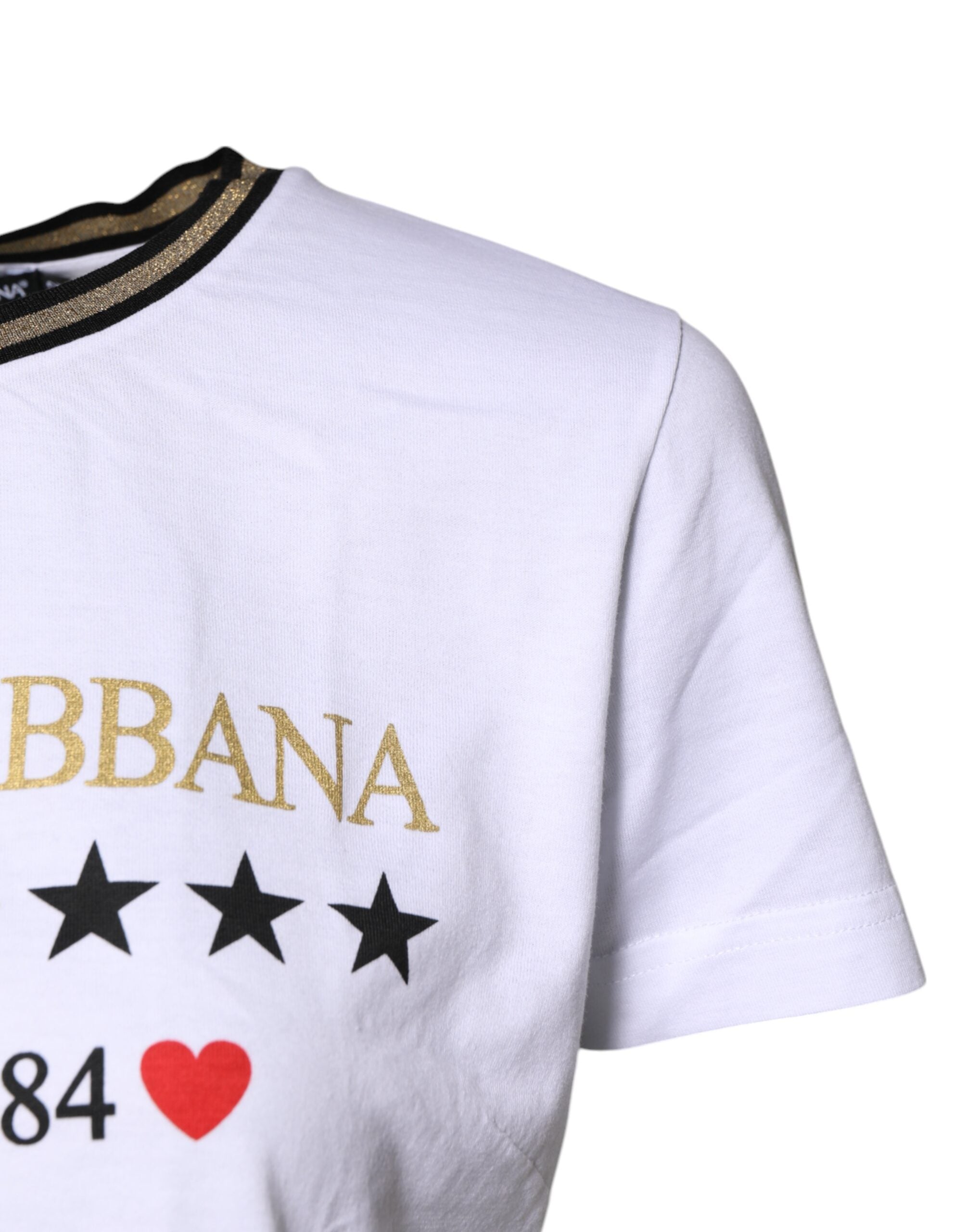 Dolce & Gabbana Weißes bedrucktes Baumwoll-T-Shirt mit Rundhalsausschnitt-3