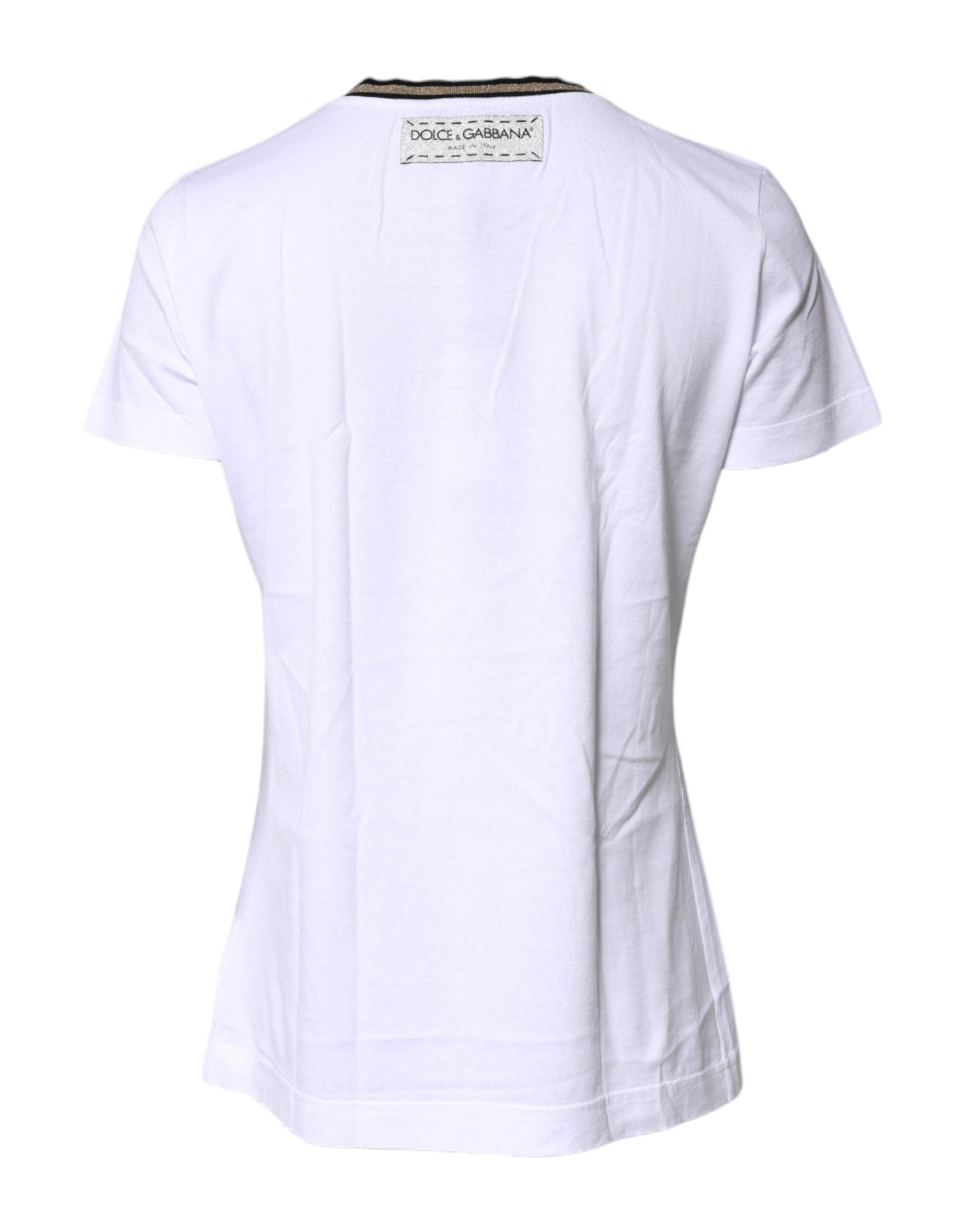 Dolce & Gabbana Weißes bedrucktes Baumwoll-T-Shirt mit Rundhalsausschnitt-4