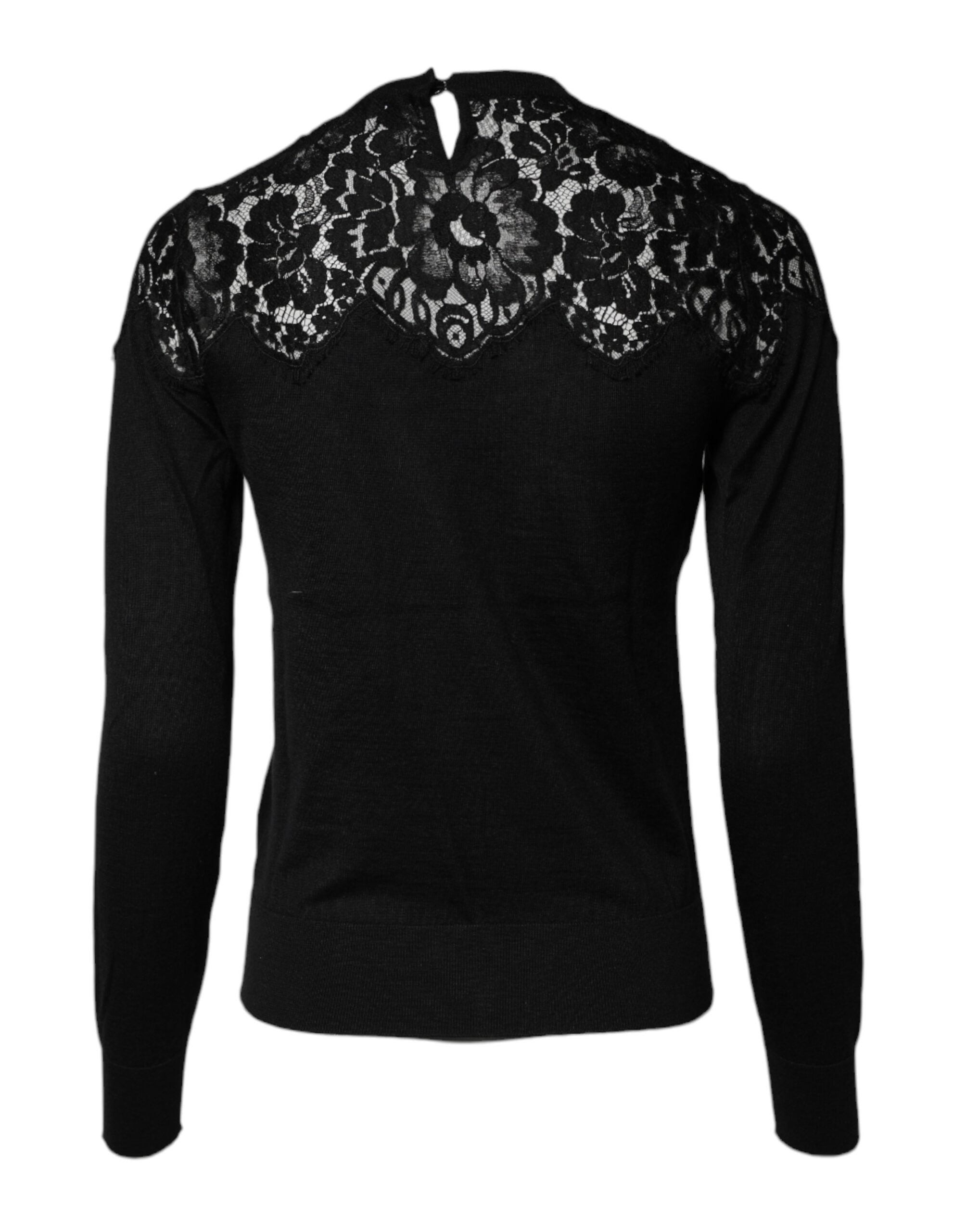 Dolce & Gabbana black blouse top with floral lace and long sleeves-4