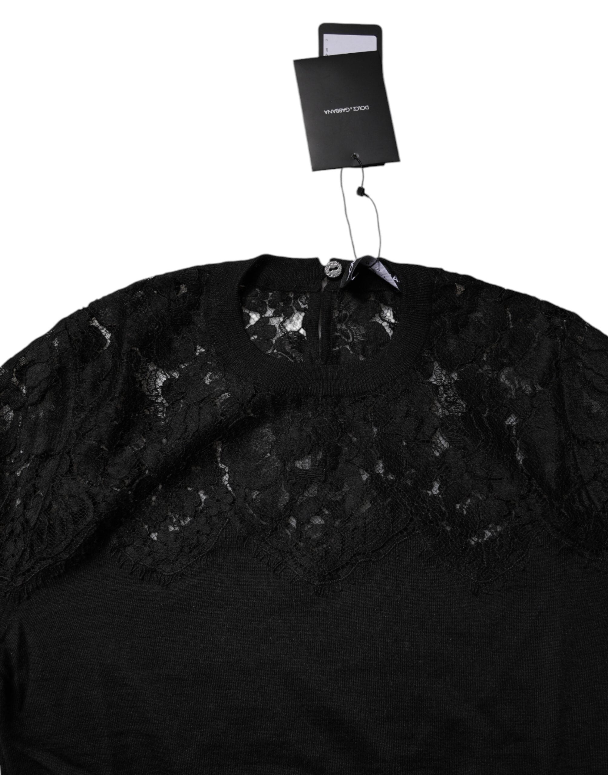Dolce & Gabbana black blouse top with floral lace and long sleeves-5