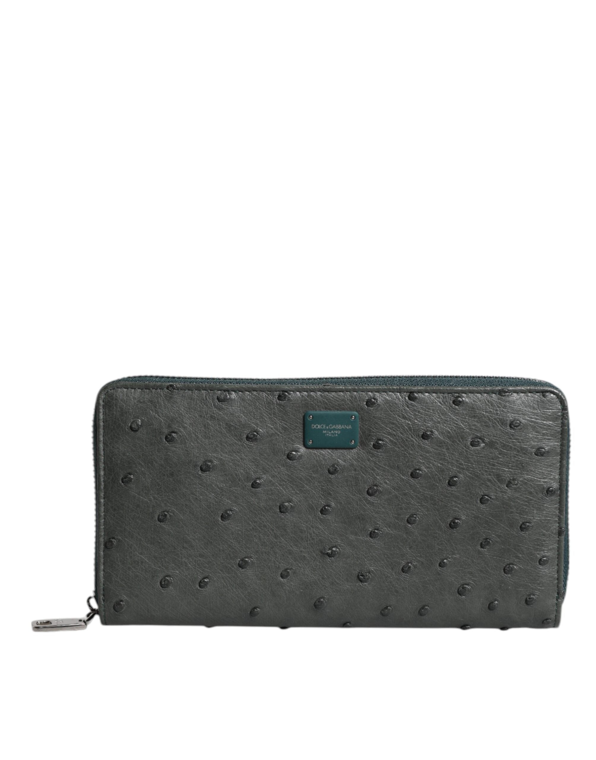 Dolce & Gabbana Green Ostrich Logo Plaque Zip Around Continental Wallet-2