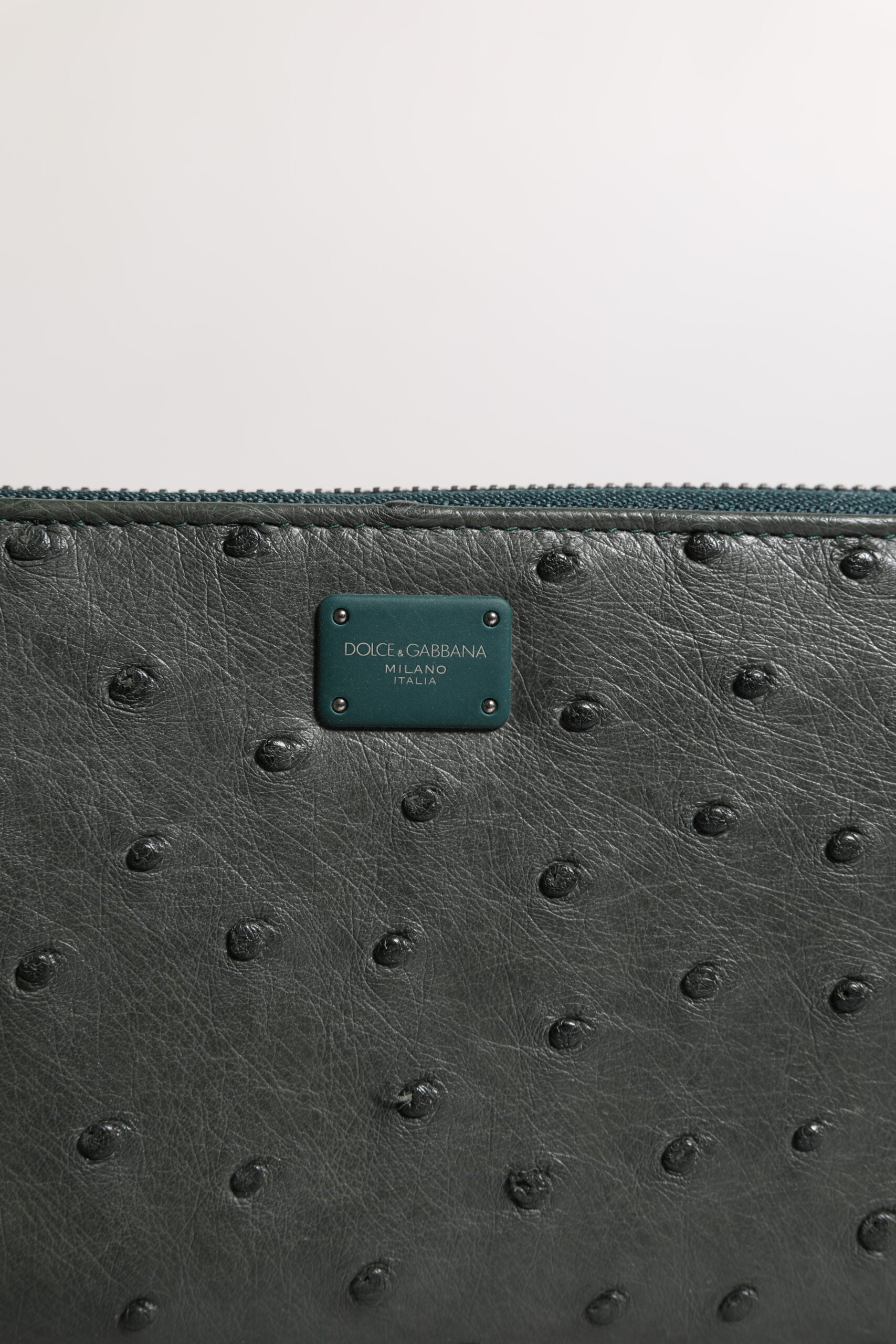 Dolce & Gabbana Green Ostrich Logo Plaque Zip Around Continental Wallet-3
