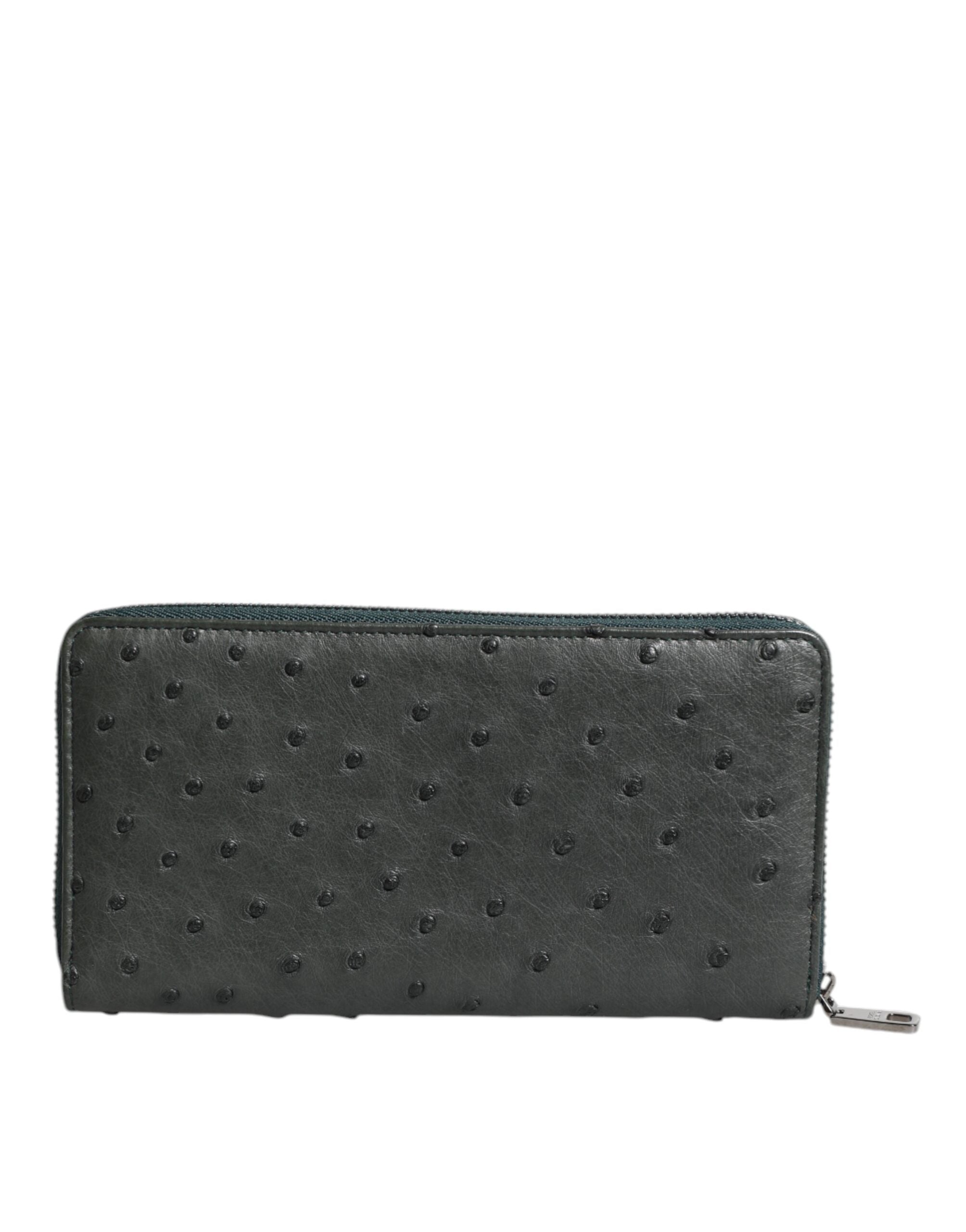Dolce & Gabbana Green Ostrich Logo Plaque Zip Around Continental Wallet-5