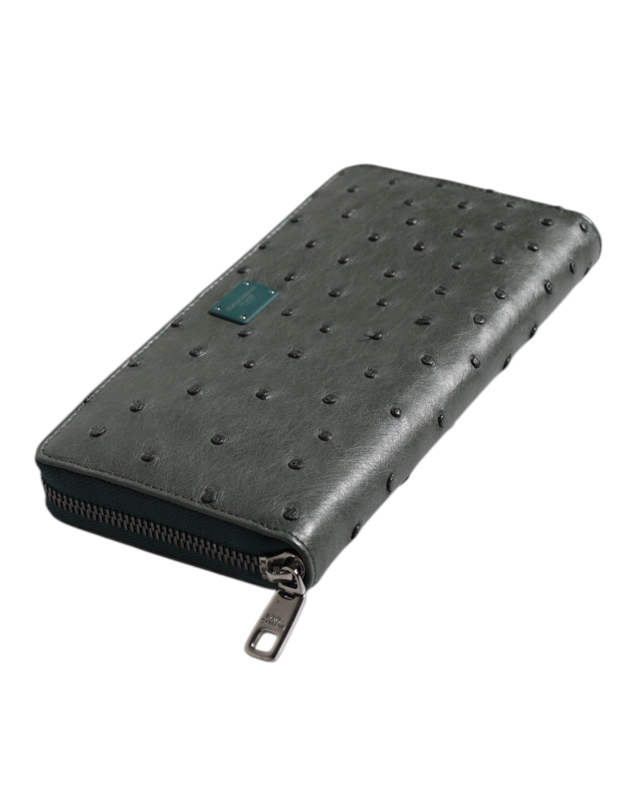 Dolce & Gabbana Green Ostrich Logo Plaque Zip Around Continental Wallet-6
