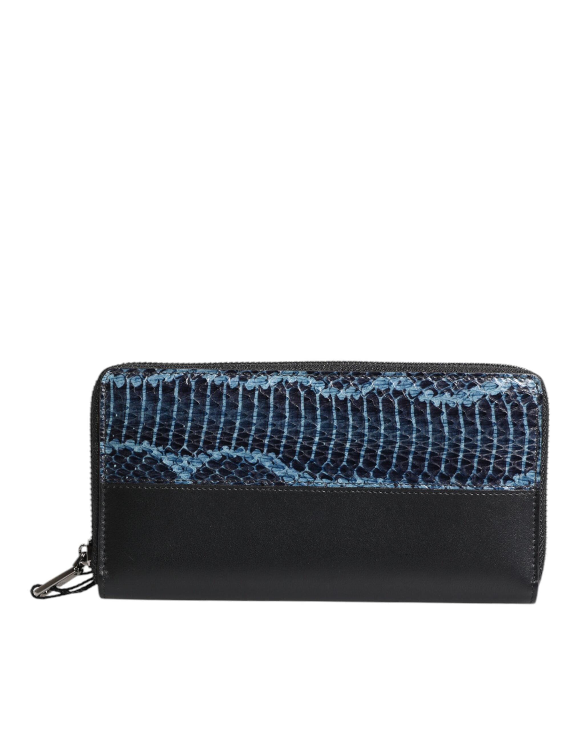 Dolce & Gabbana Schwarz-Blau Exotisches Leder Geprägte Kontinental Brieftasche-4