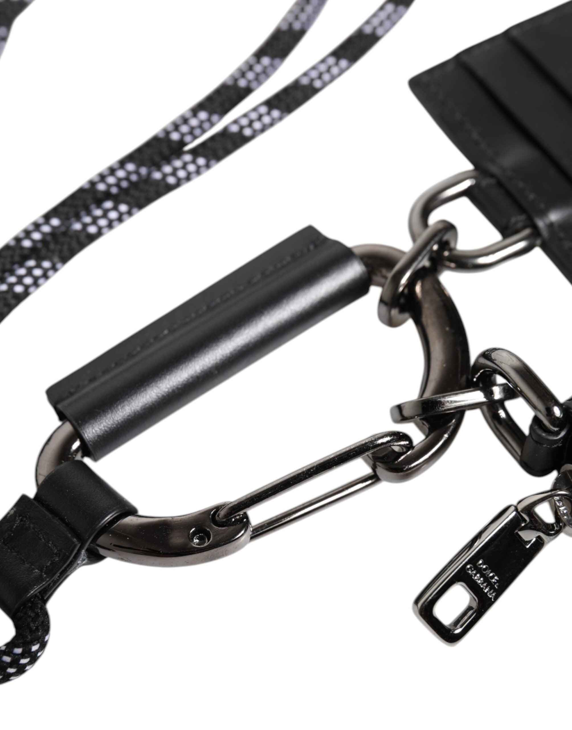 Dolce & Gabbana Schwarzes Leder Lanyard Zip Around Card Holder Wallet-6