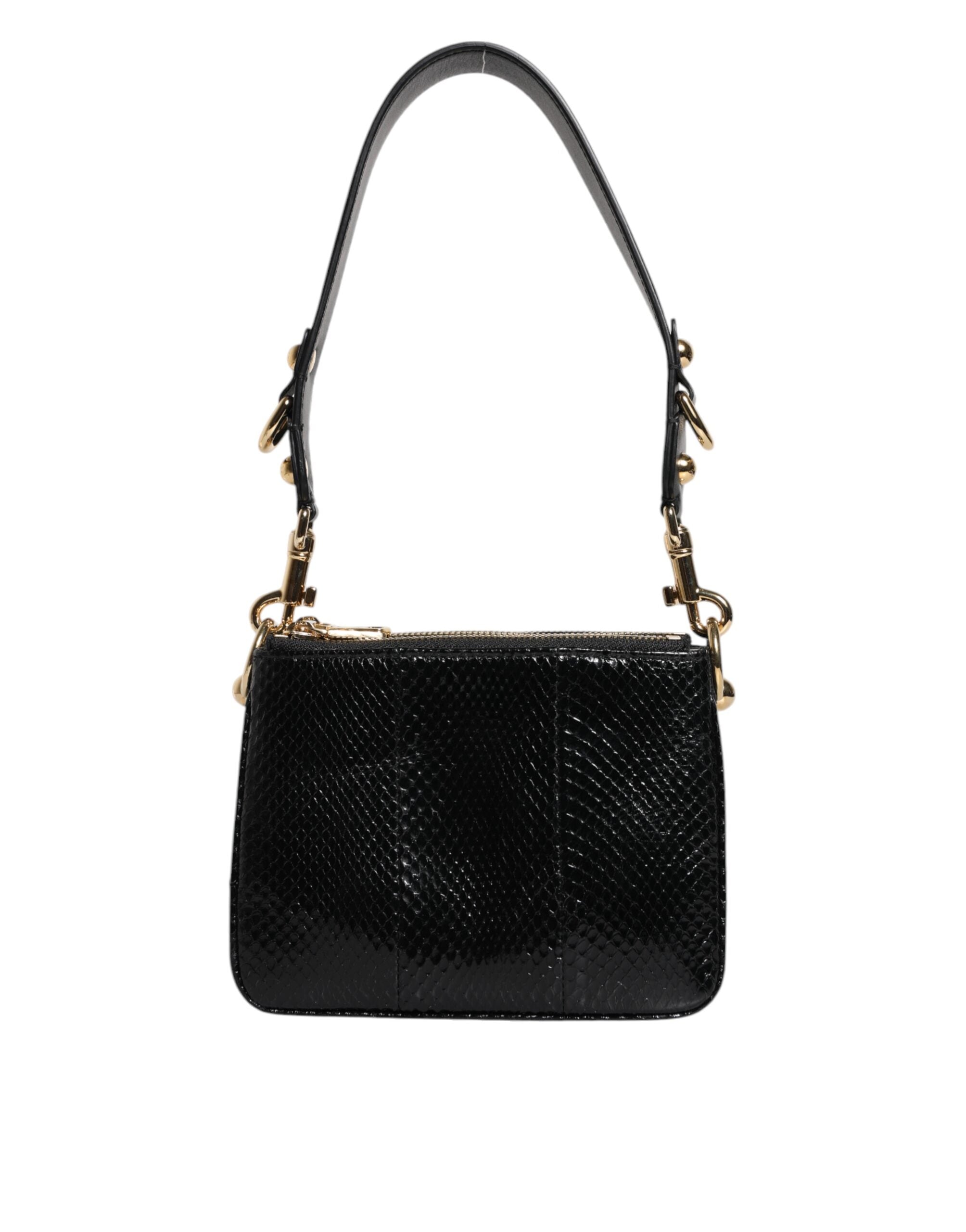 Bolso de mano con correa de hombro de piel exótica negra de Dolce & Gabbana-2