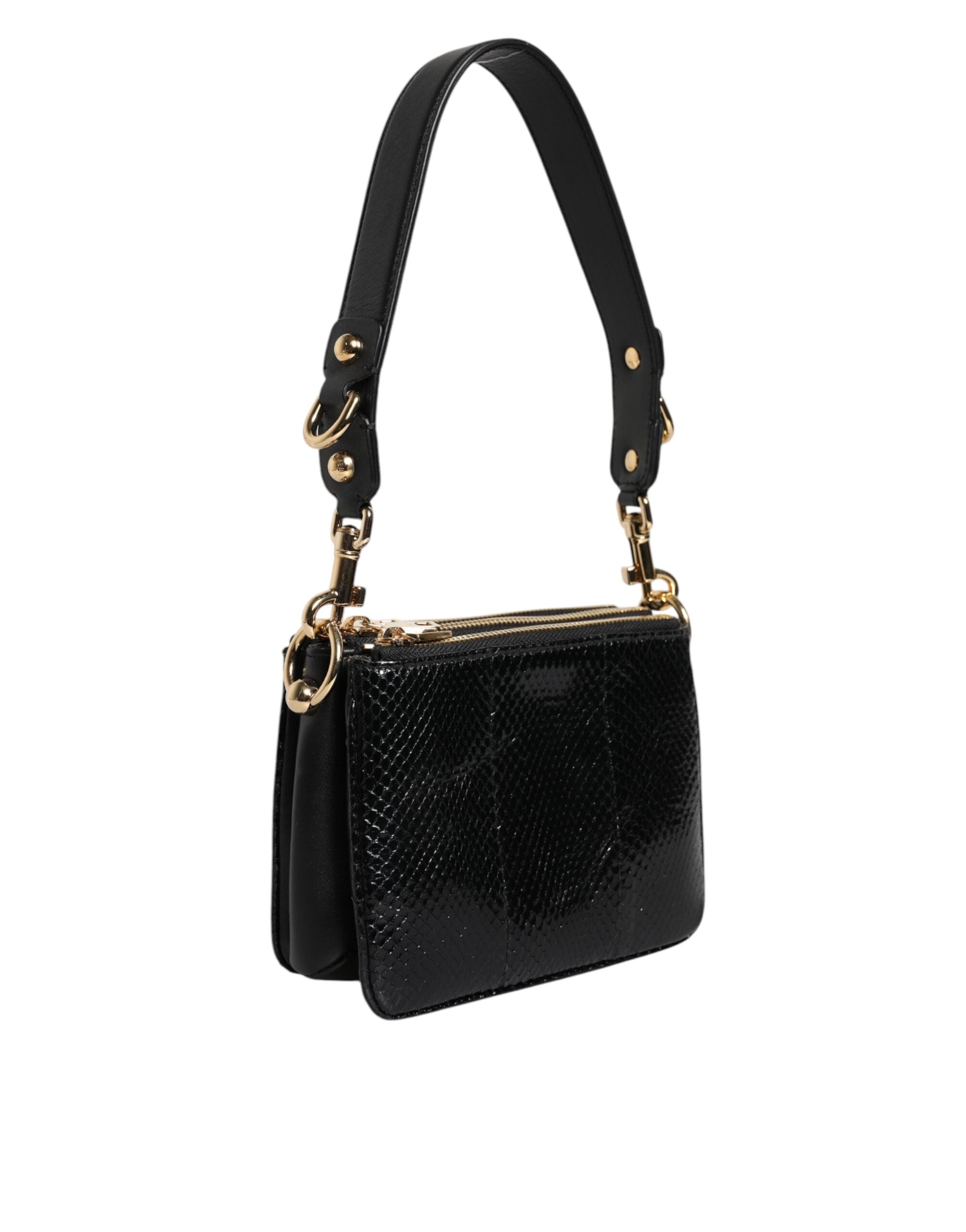Bolso de mano con correa de hombro de piel exótica negra de Dolce & Gabbana-3