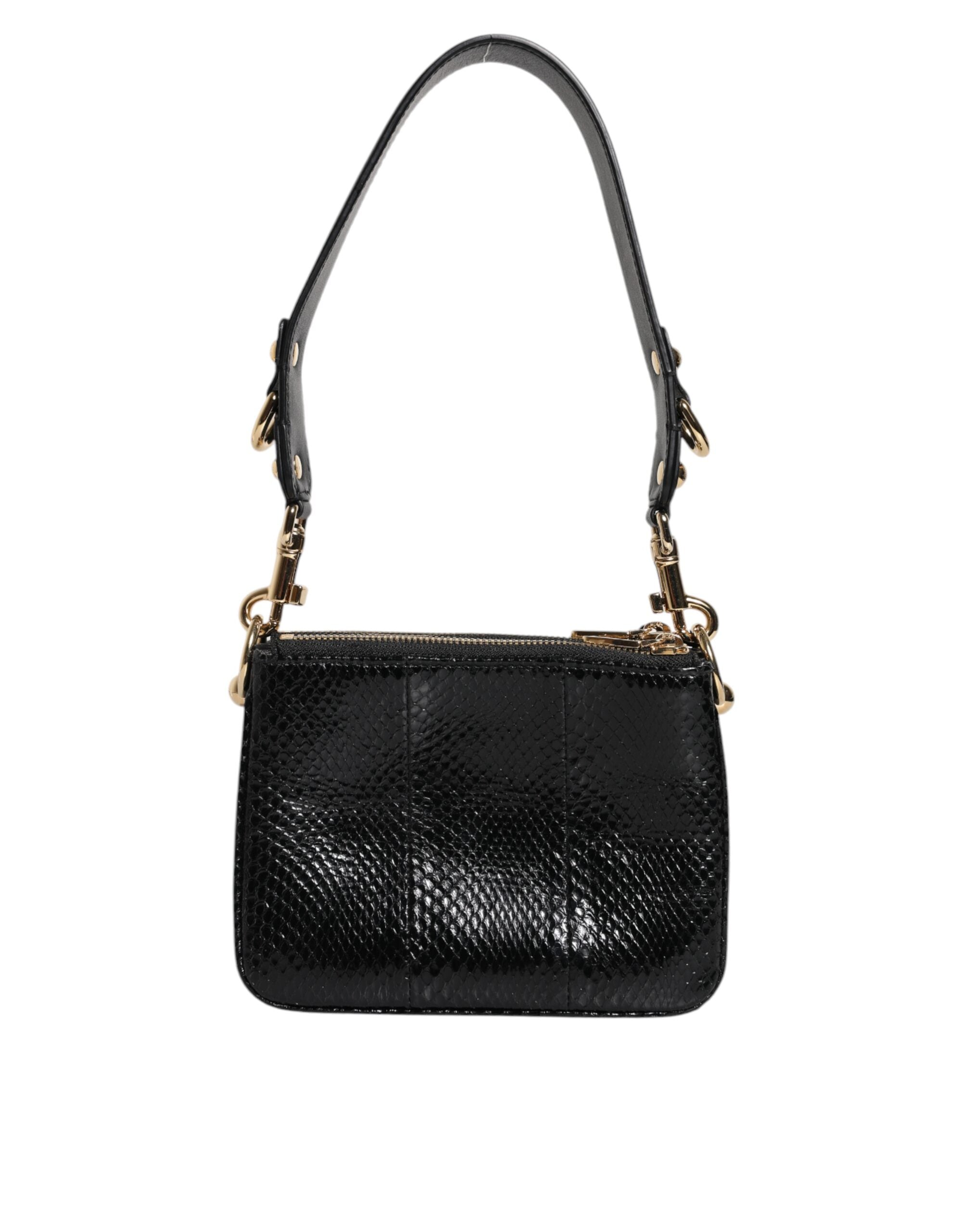 Bolso de mano con correa de hombro de piel exótica negra de Dolce & Gabbana-4