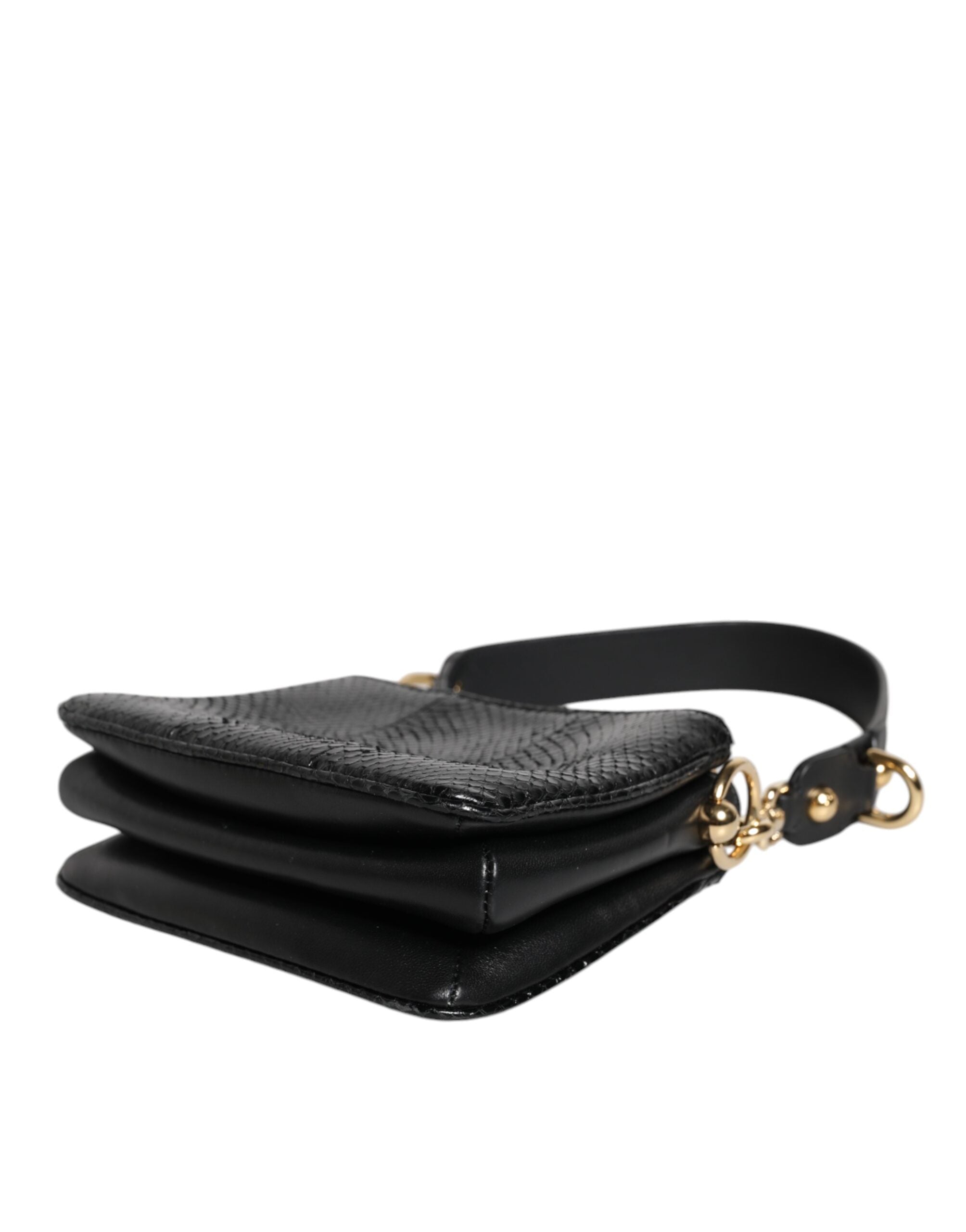 Bolso de mano con correa de hombro de piel exótica negra de Dolce & Gabbana-5