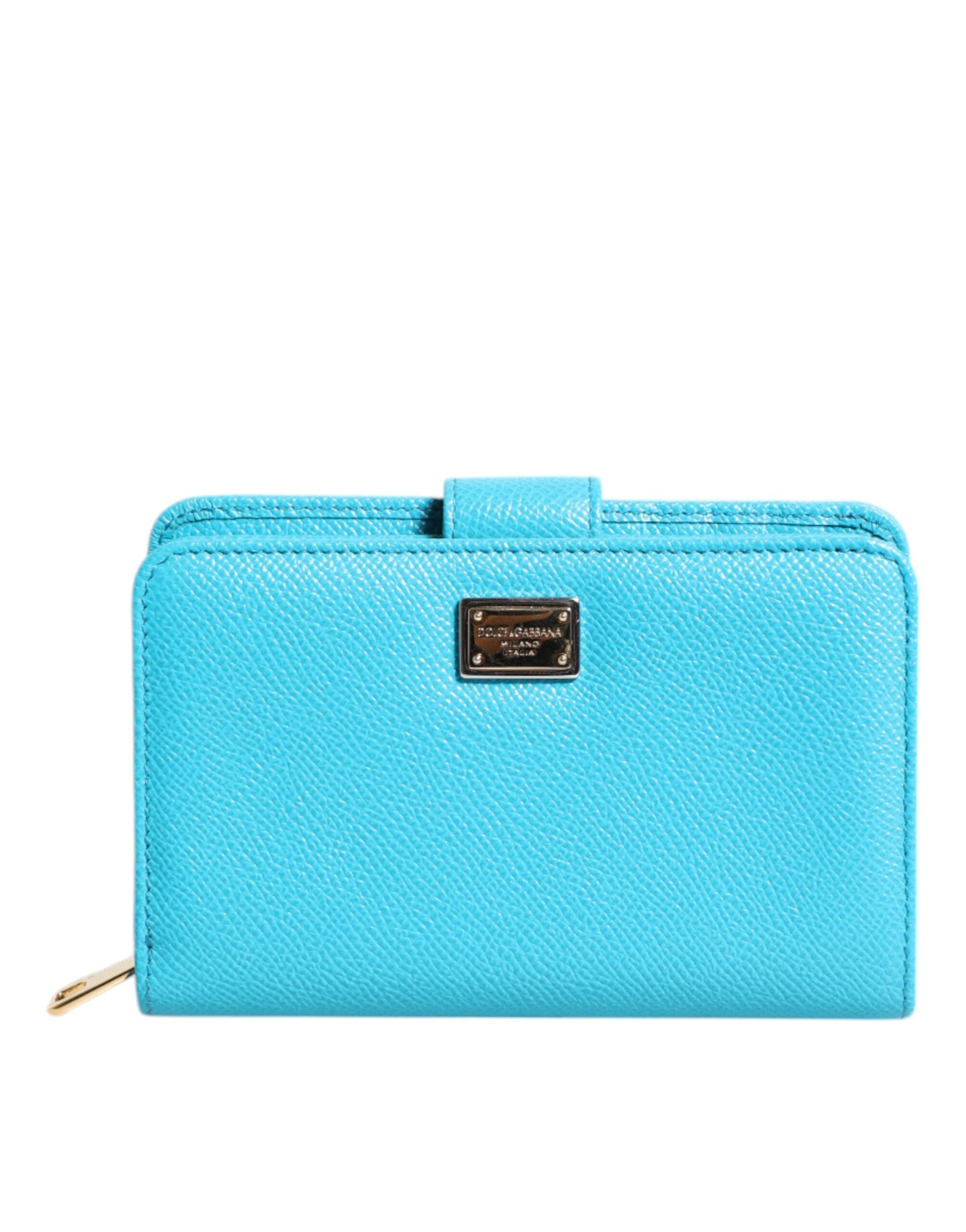 Cartera de mano continental plegable de piel azul claro de Dolce & Gabbana-1