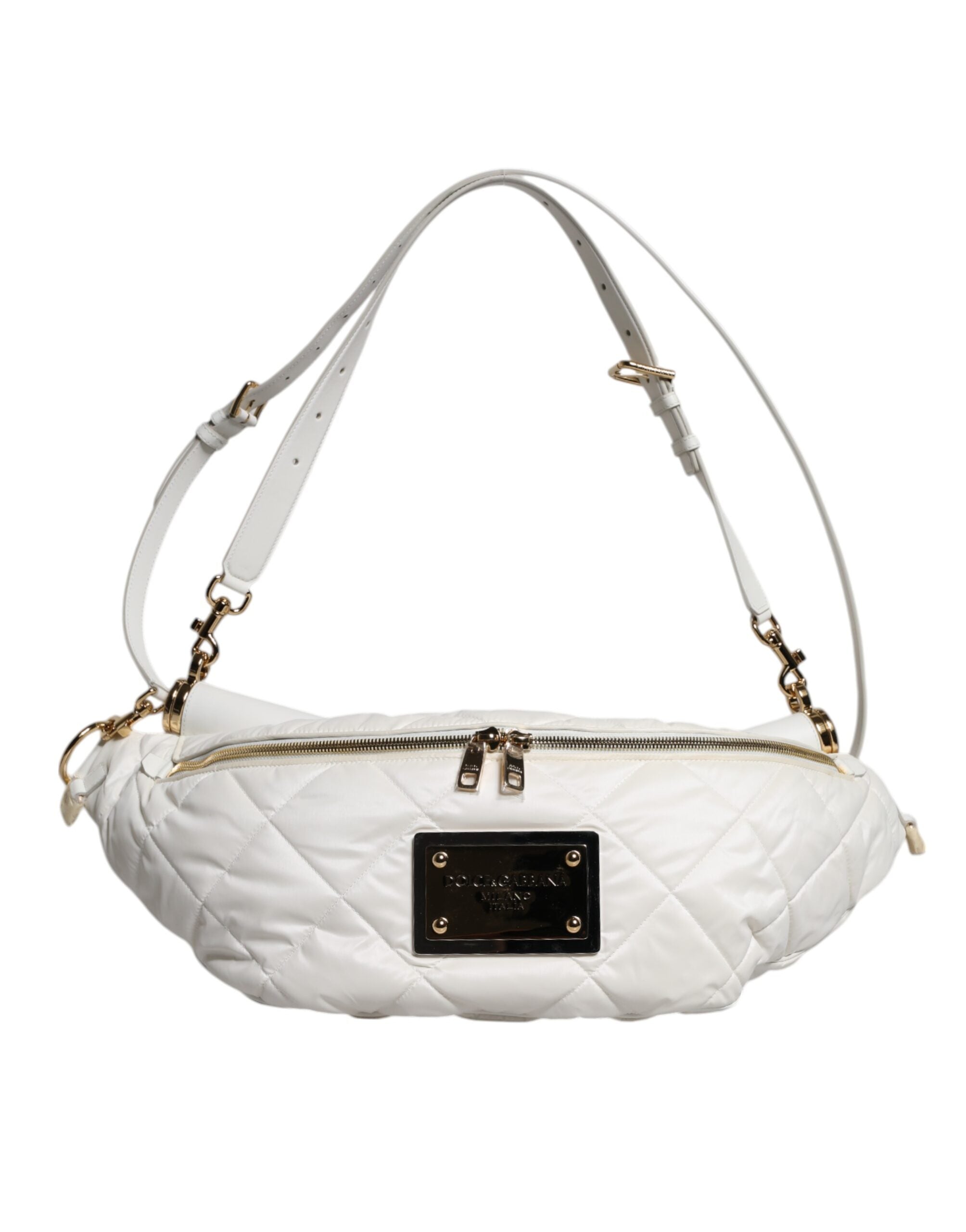 Dolce & Gabbana White Quilted Logo Plaque Belt Waist Belt Bag-1