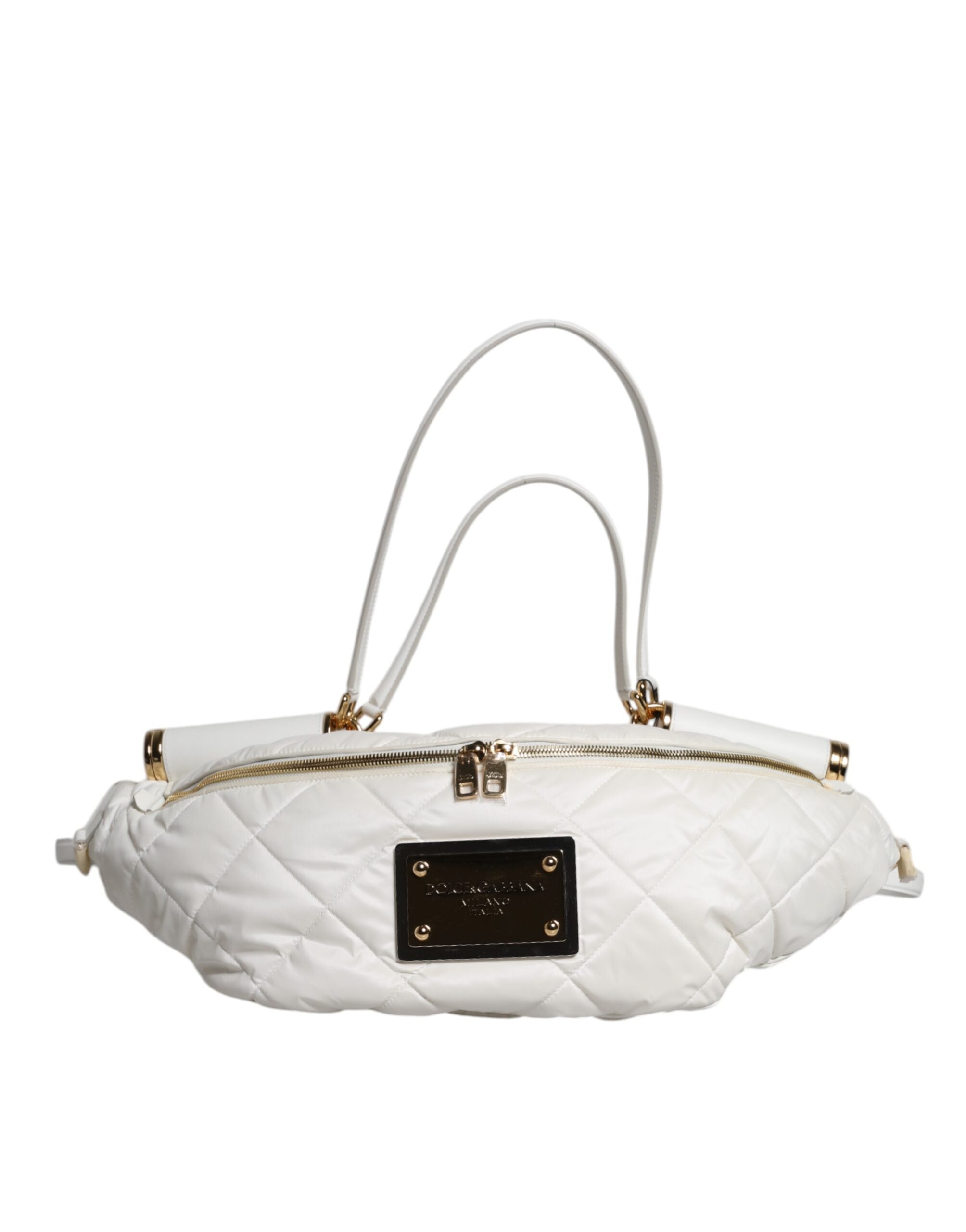 Dolce & Gabbana White Quilted Logo Plaque Belt Waist Belt Bag-3