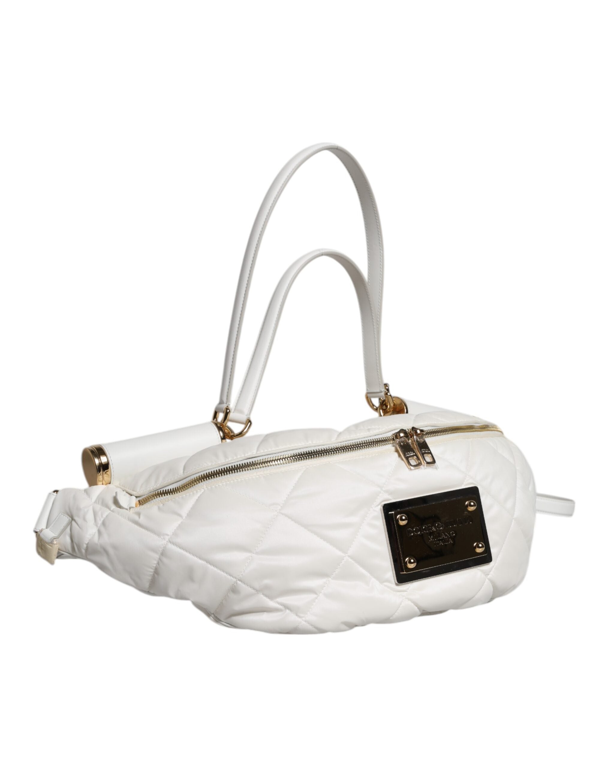 Dolce & Gabbana White Quilted Logo Plaque Belt Waist Belt Bag-4